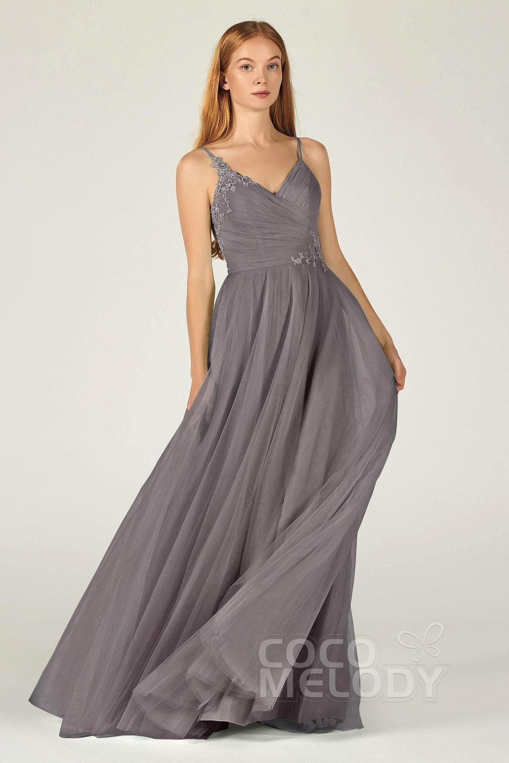A-Line Floor Length Tulle Bridesmaid Dress CB0383