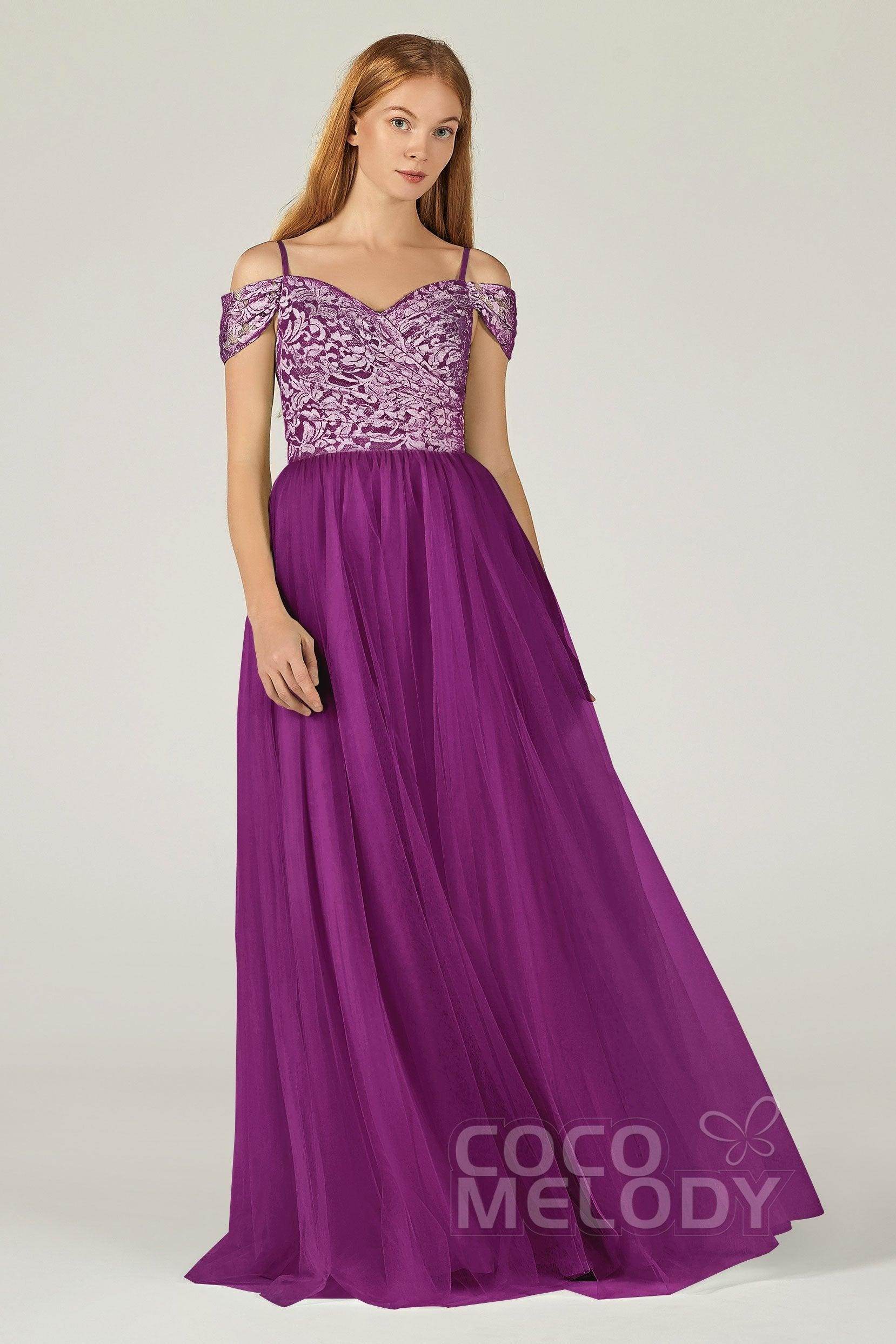 A-Line Floor Length Tulle Lace Bridesmaid Dress CB0384