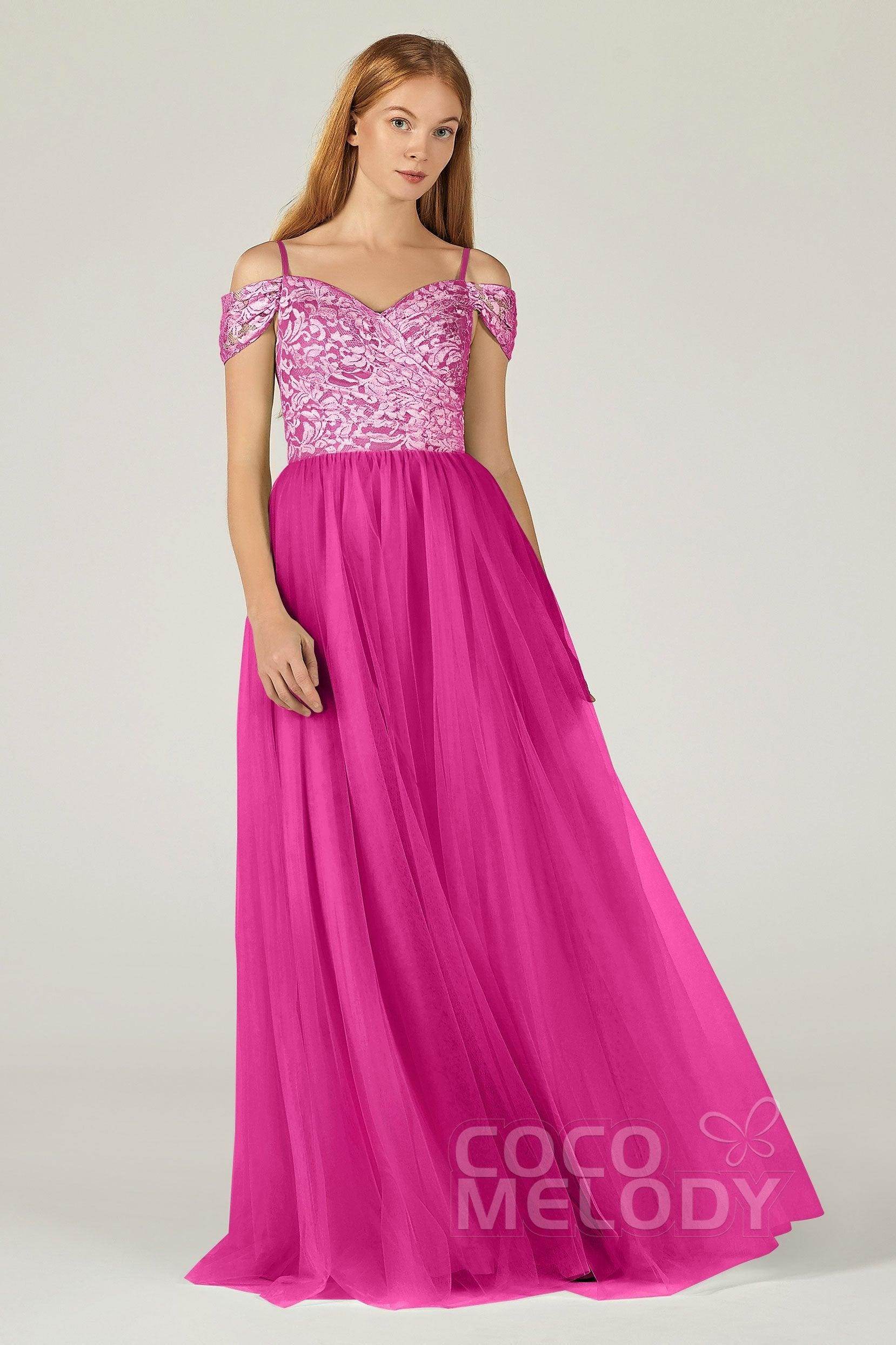 A-Line Floor Length Tulle Lace Bridesmaid Dress CB0384