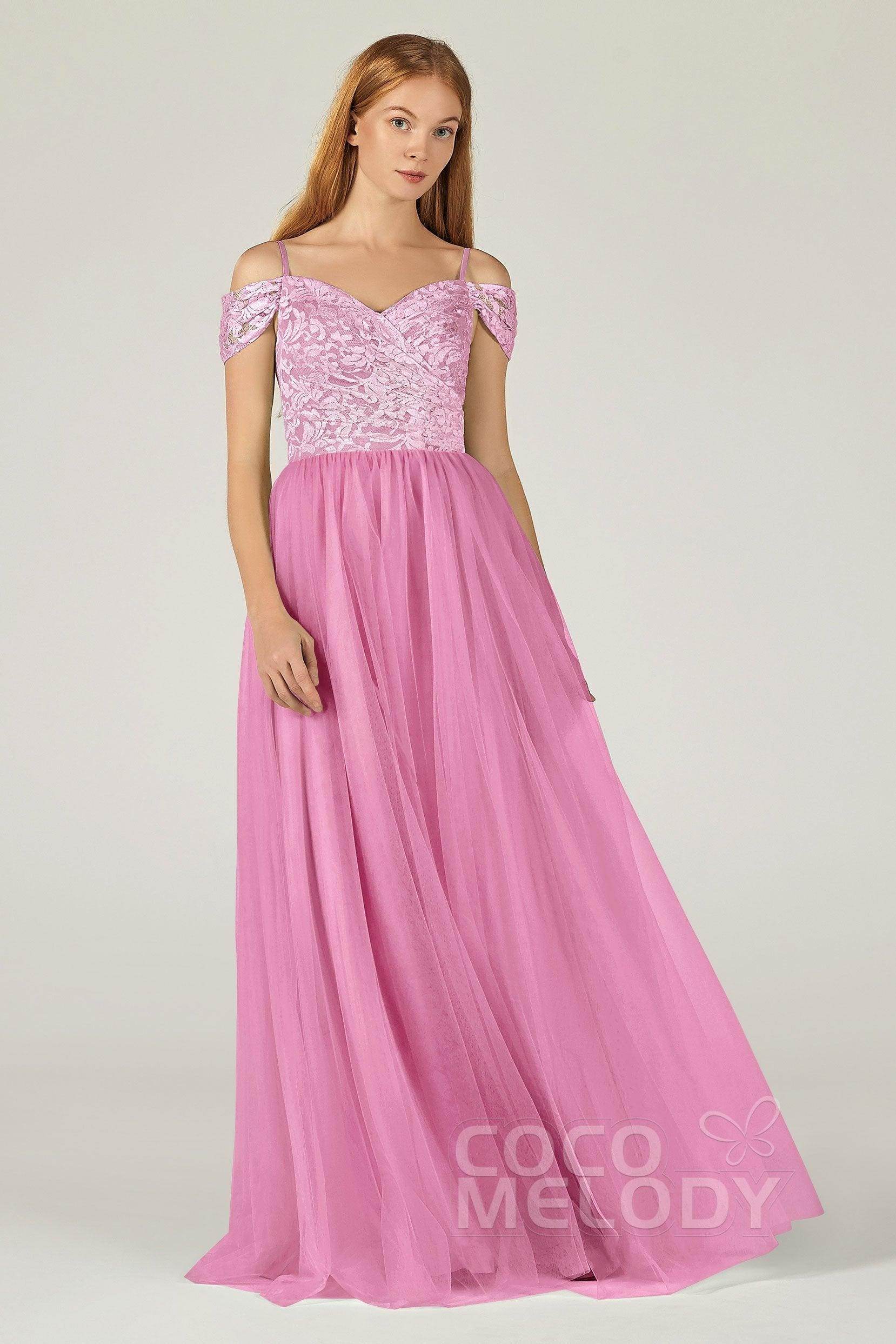 A-Line Floor Length Tulle Lace Bridesmaid Dress CB0384
