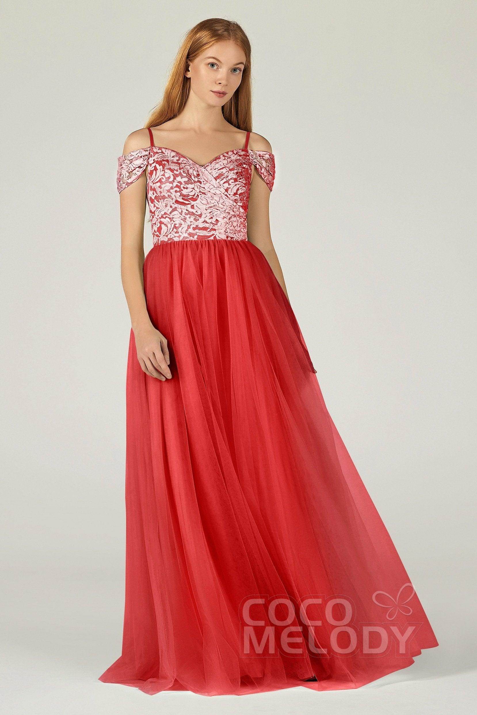 A-Line Floor Length Tulle Lace Bridesmaid Dress CB0384
