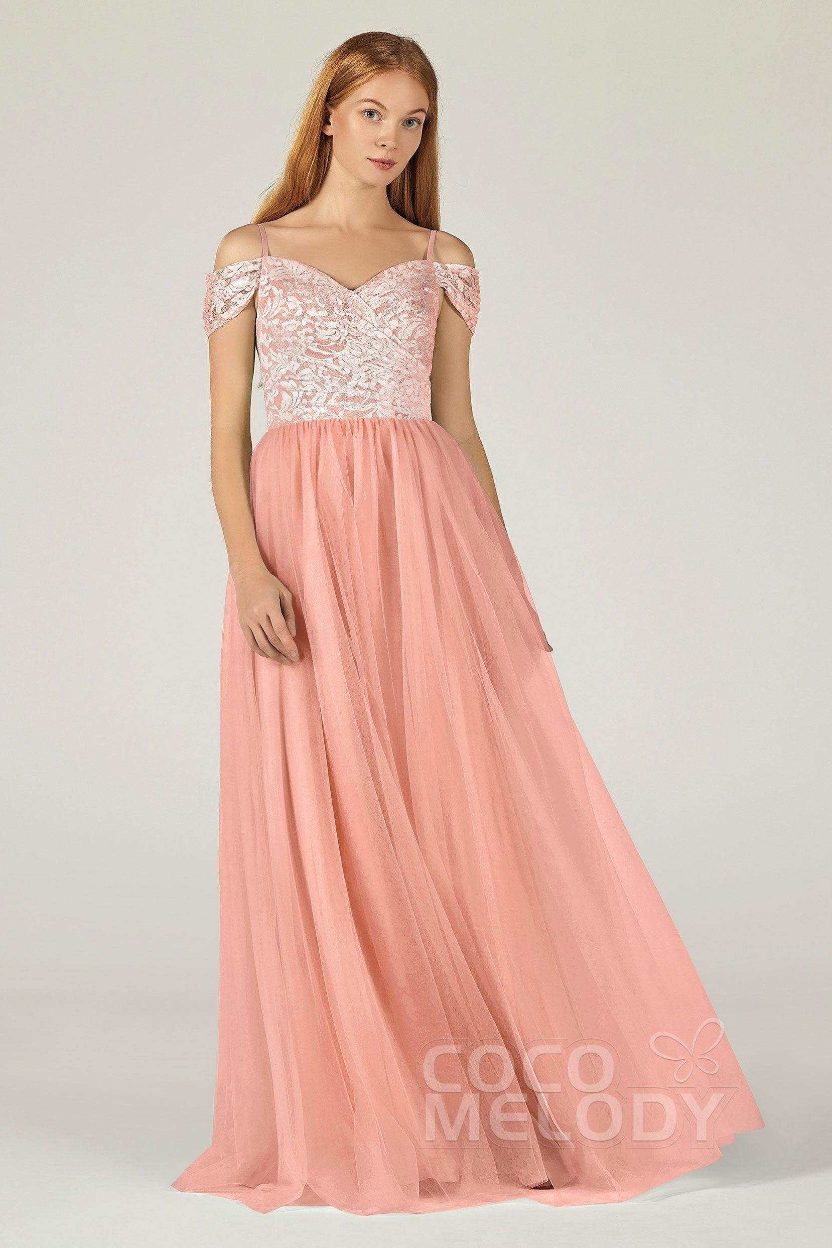 A-Line Floor Length Tulle Lace Bridesmaid Dress CB0384