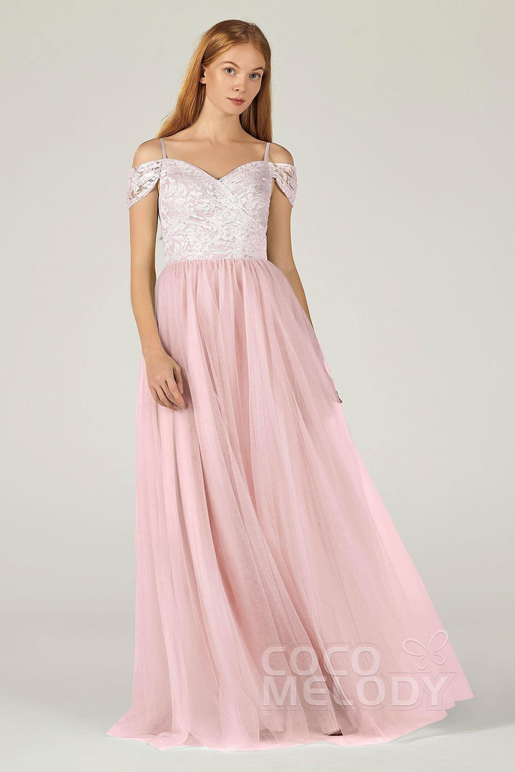 A-Line Floor Length Tulle Lace Bridesmaid Dress CB0384