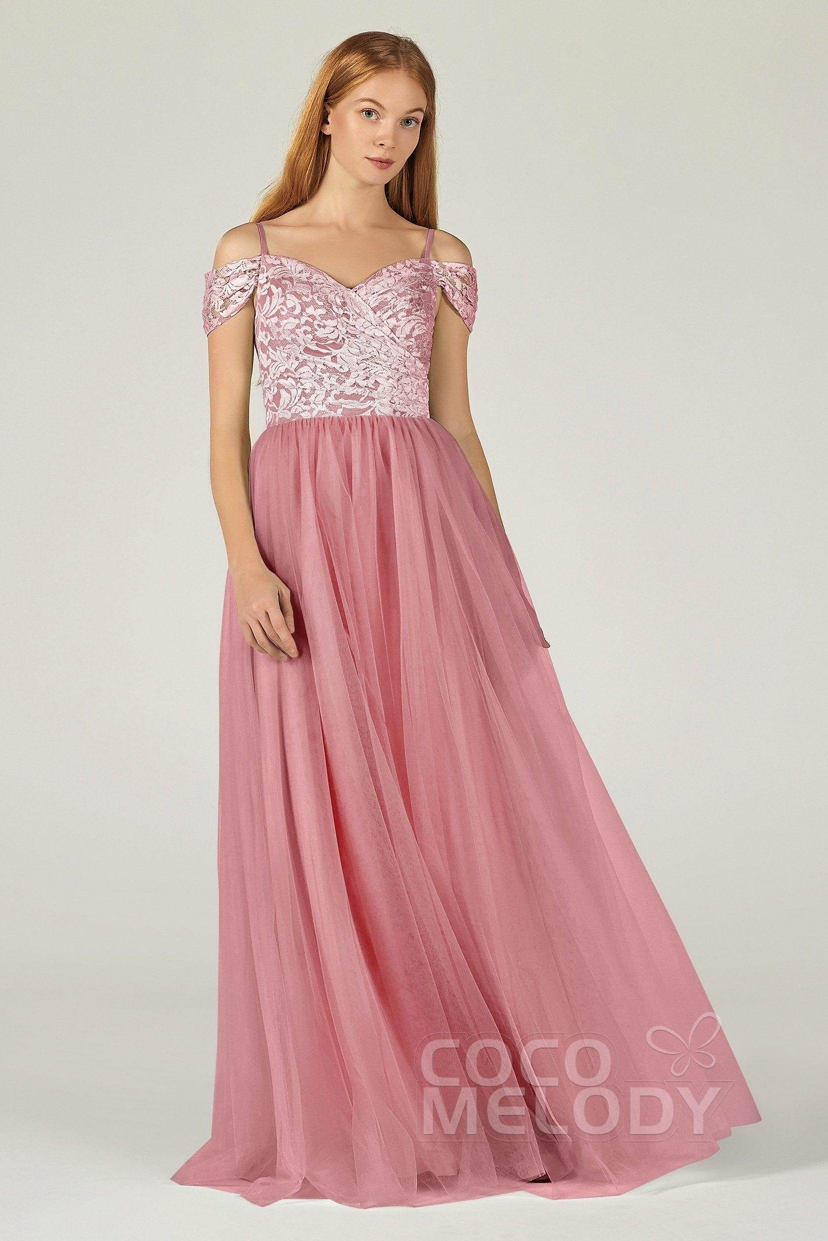 A-Line Floor Length Tulle Lace Bridesmaid Dress CB0384