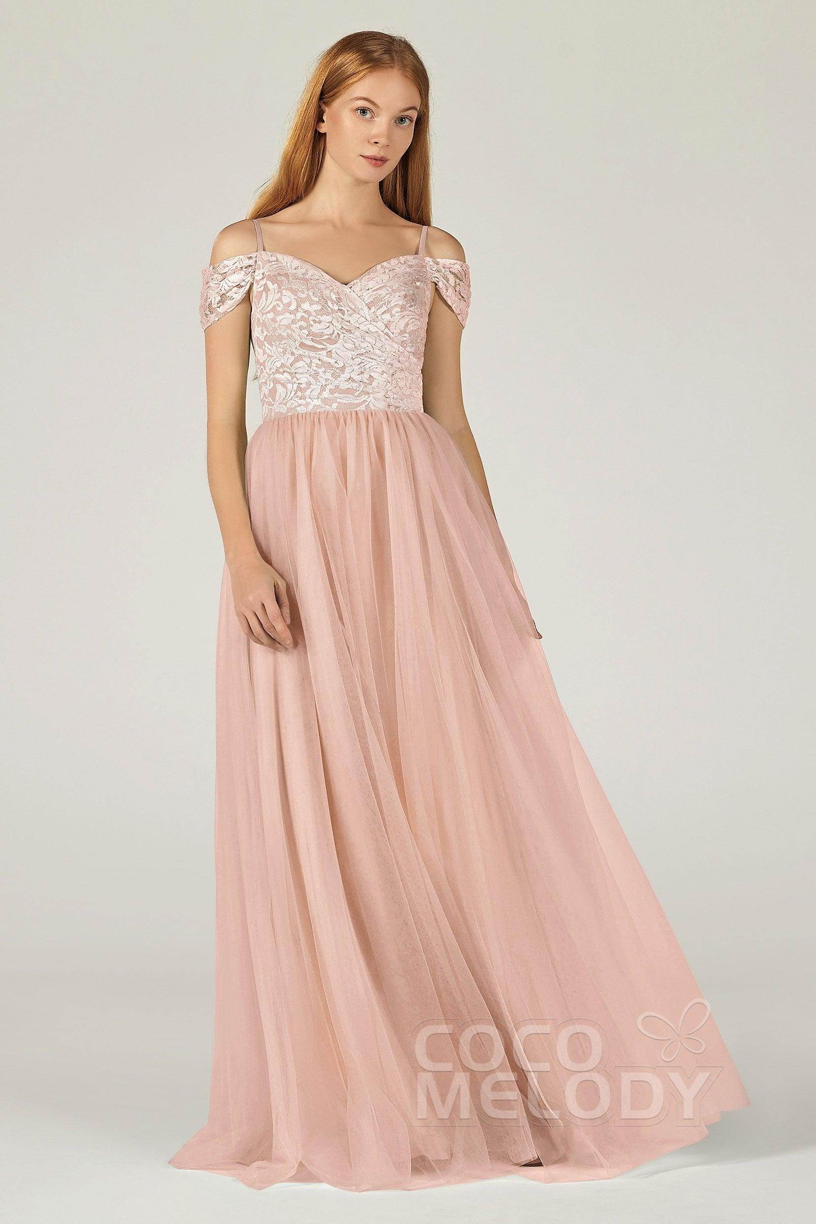 A-Line Floor Length Tulle Lace Bridesmaid Dress CB0384