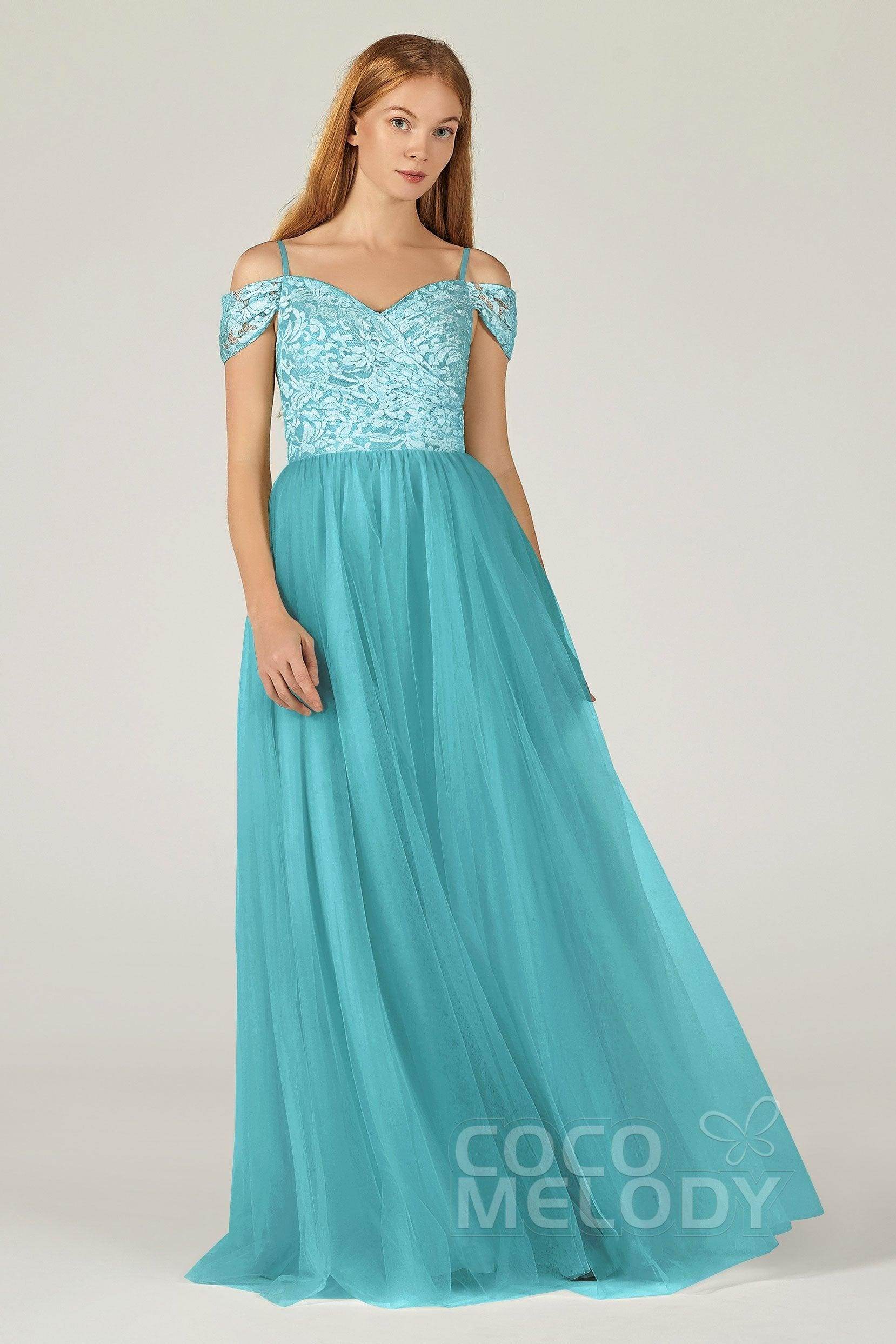 A-Line Floor Length Tulle Lace Bridesmaid Dress CB0384