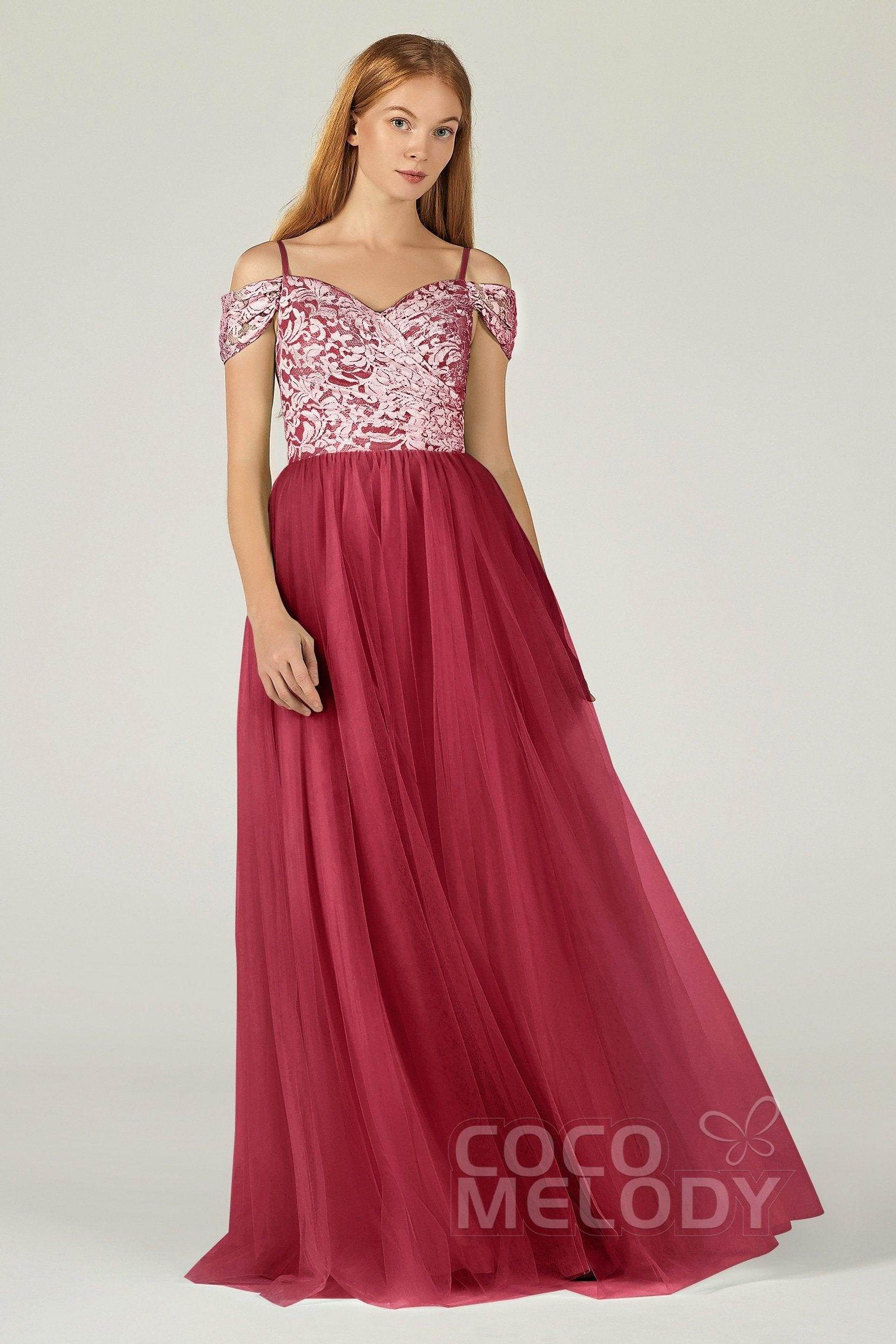 A-Line Floor Length Tulle Lace Bridesmaid Dress CB0384