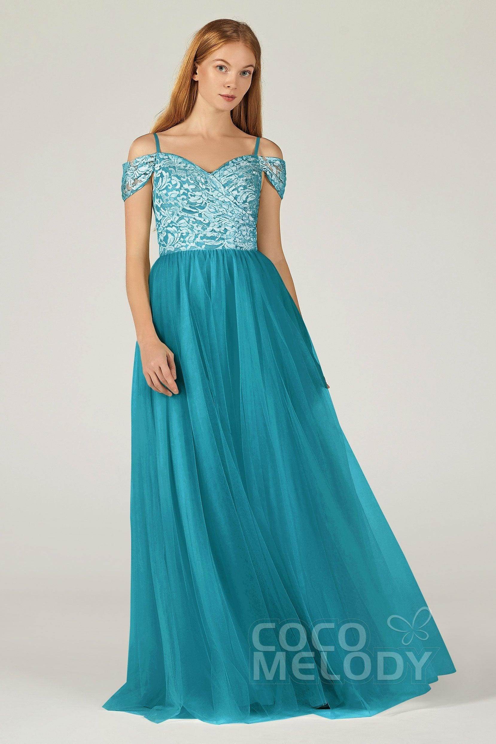 A-Line Floor Length Tulle Lace Bridesmaid Dress CB0384