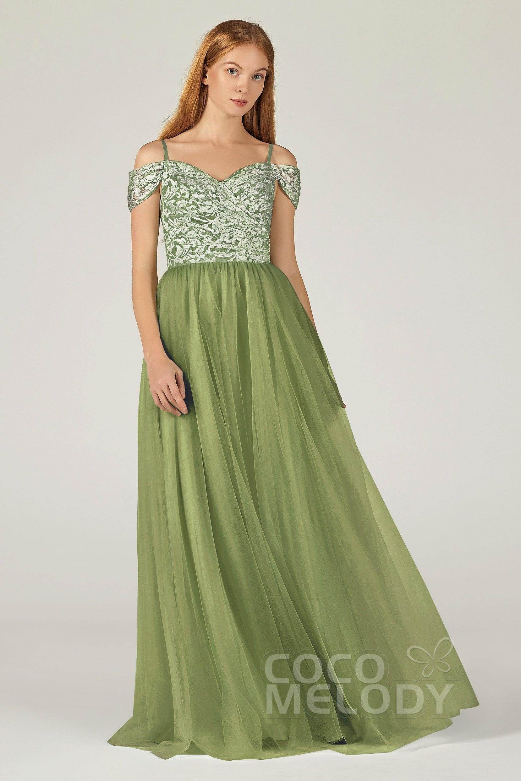 A-Line Floor Length Tulle Lace Bridesmaid Dress CB0384
