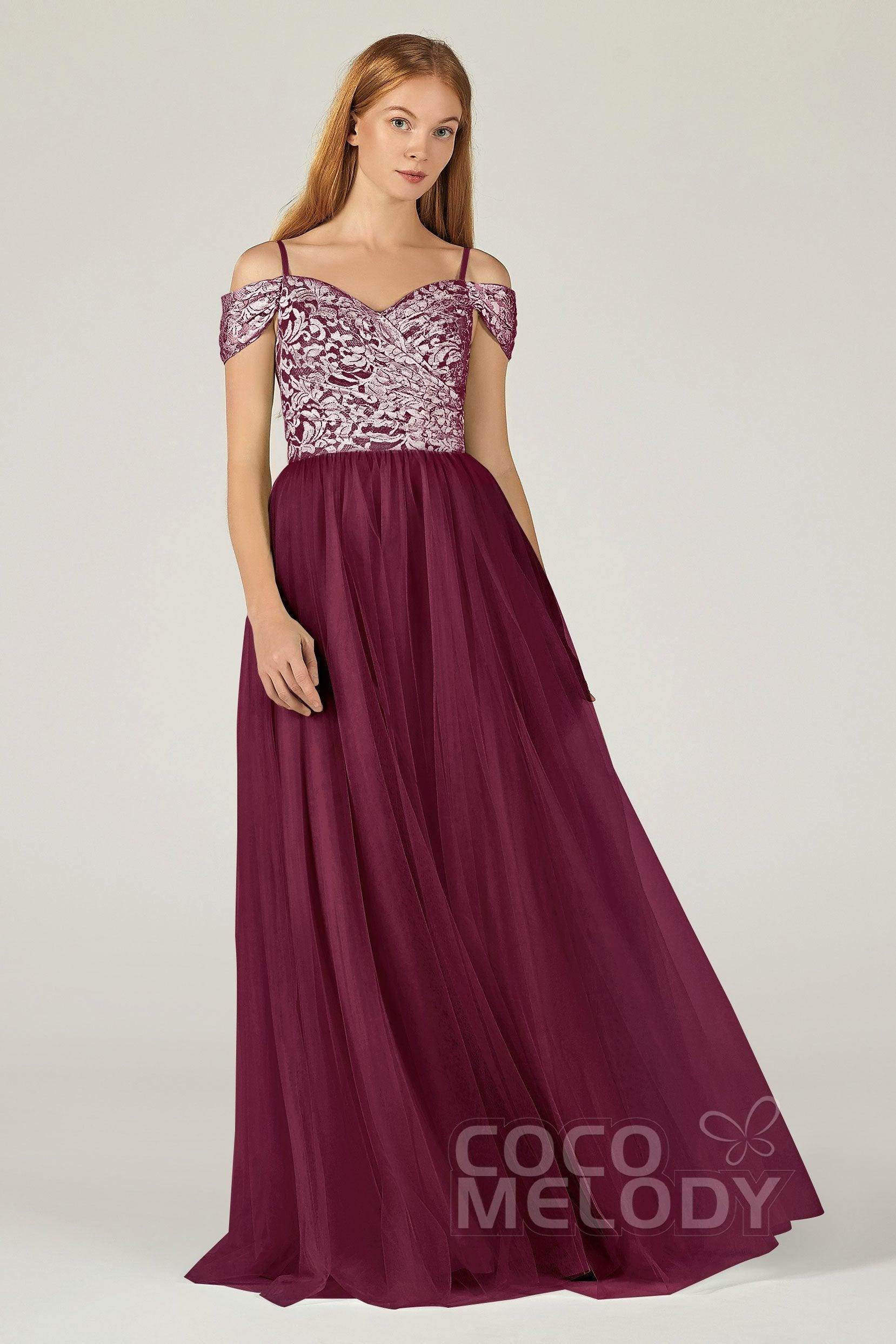 A-Line Floor Length Tulle Lace Bridesmaid Dress CB0384