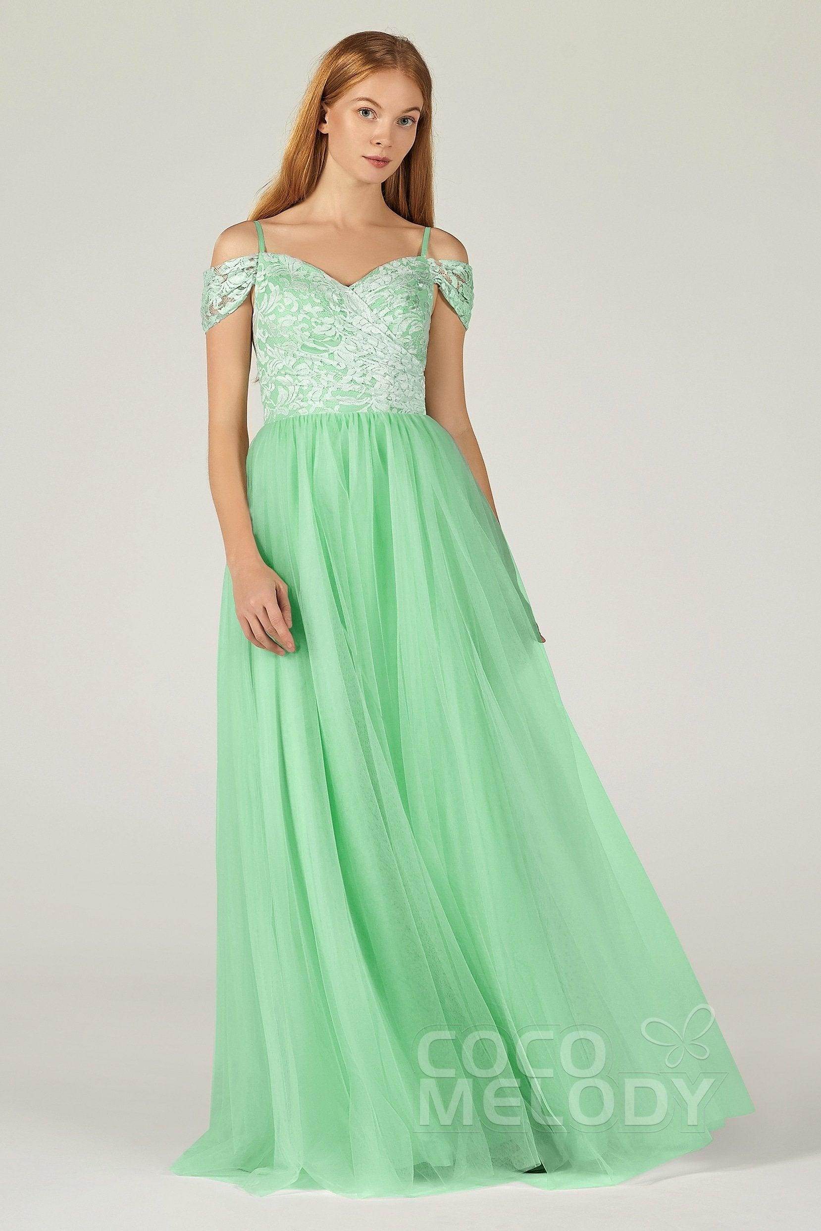 A-Line Floor Length Tulle Lace Bridesmaid Dress CB0384