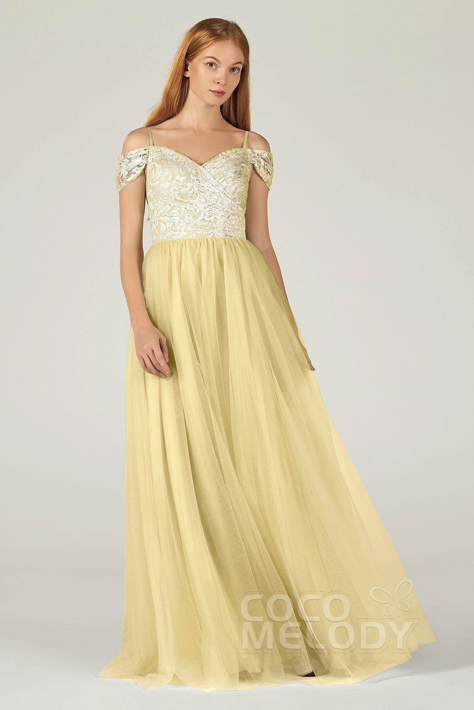 A-Line Floor Length Tulle Lace Bridesmaid Dress CB0384