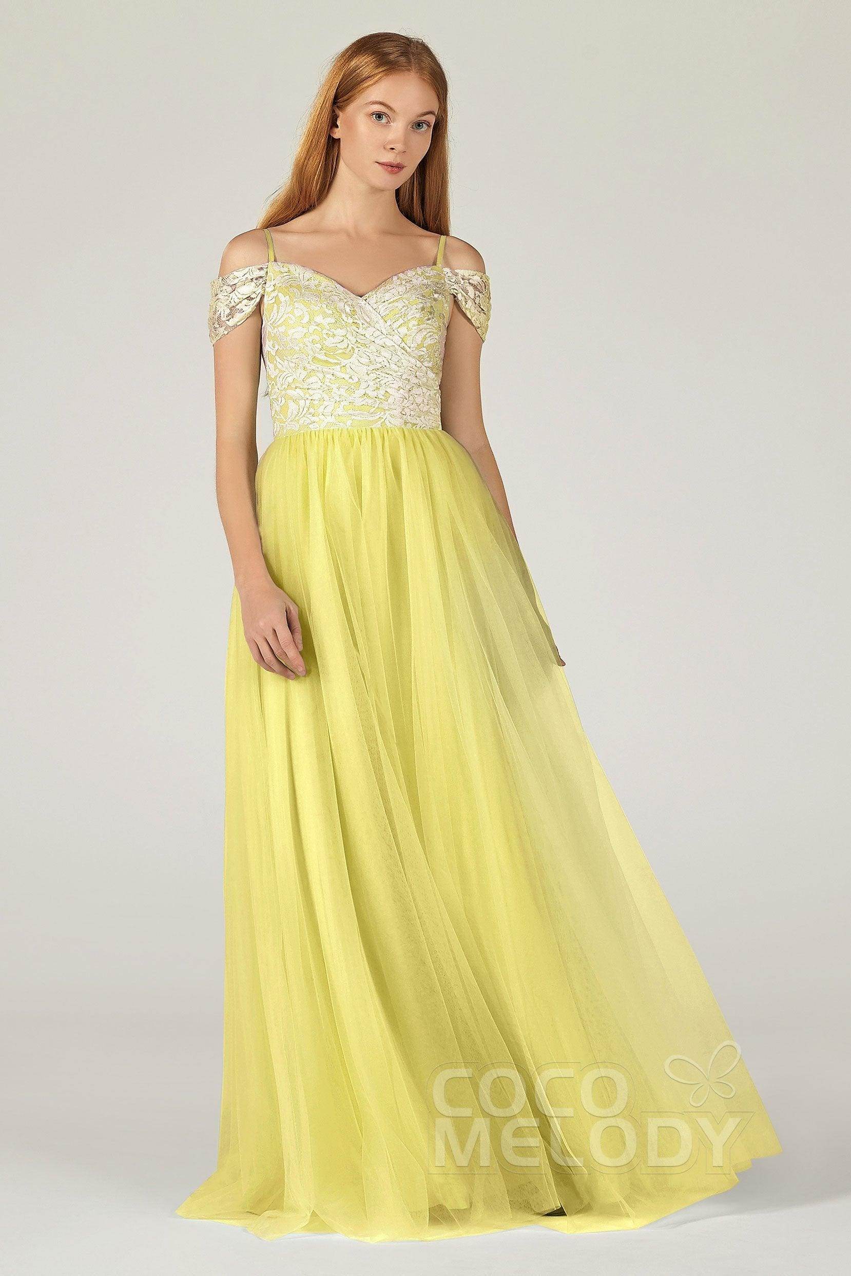 A-Line Floor Length Tulle Lace Bridesmaid Dress CB0384