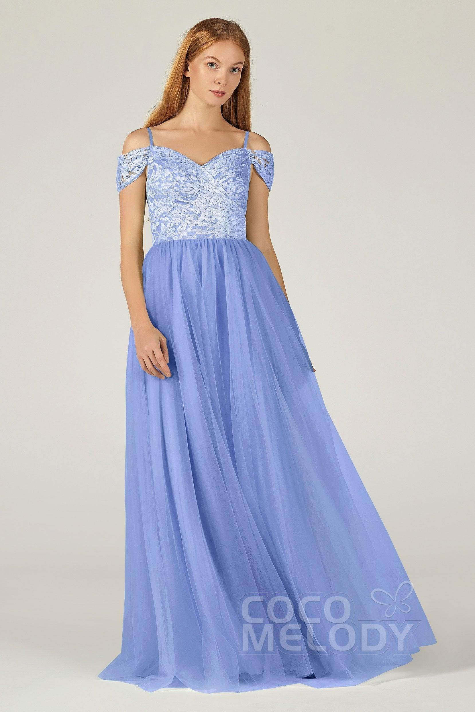 A-Line Floor Length Tulle Lace Bridesmaid Dress CB0384