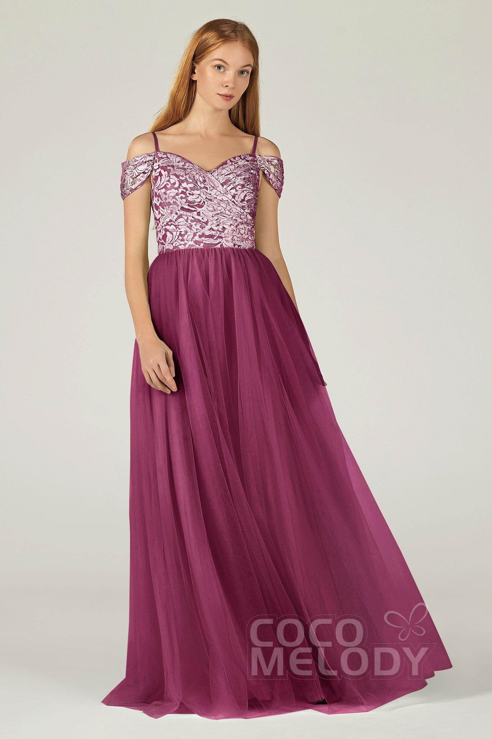 A-Line Floor Length Tulle Lace Bridesmaid Dress CB0384