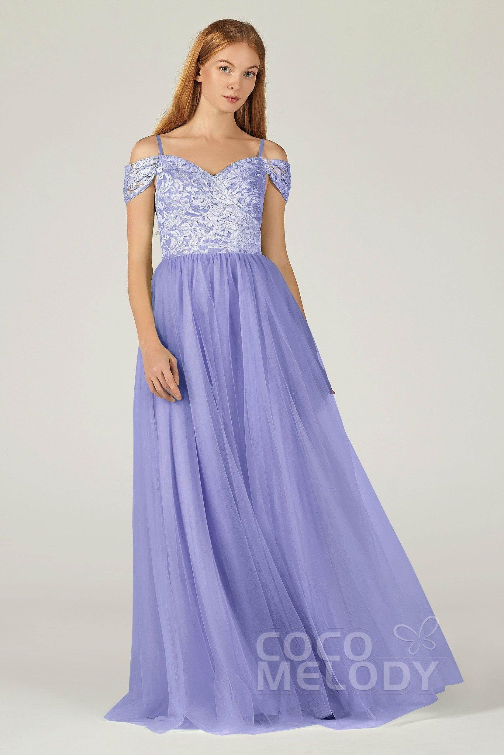 A-Line Floor Length Tulle Lace Bridesmaid Dress CB0384