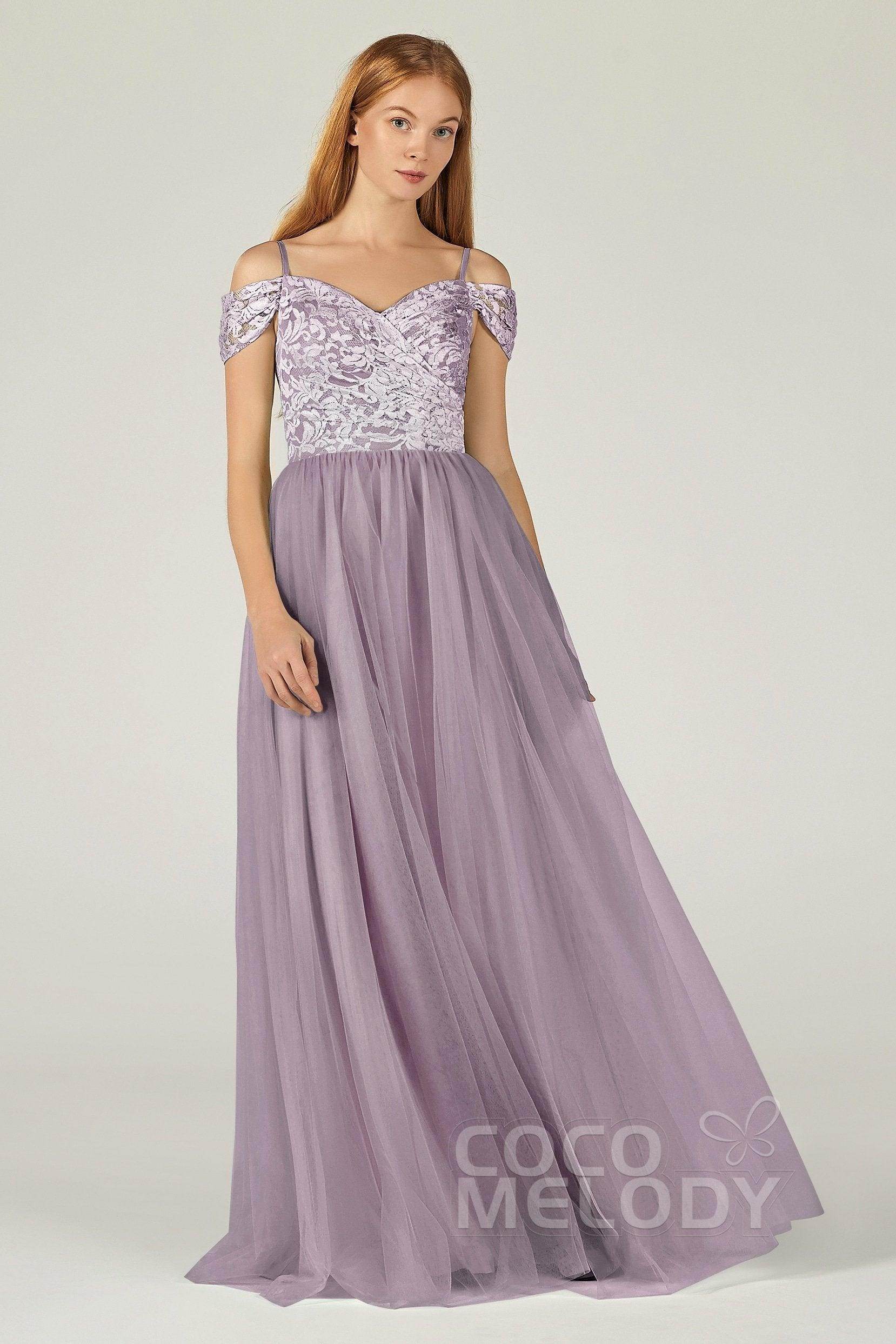 A-Line Floor Length Tulle Lace Bridesmaid Dress CB0384