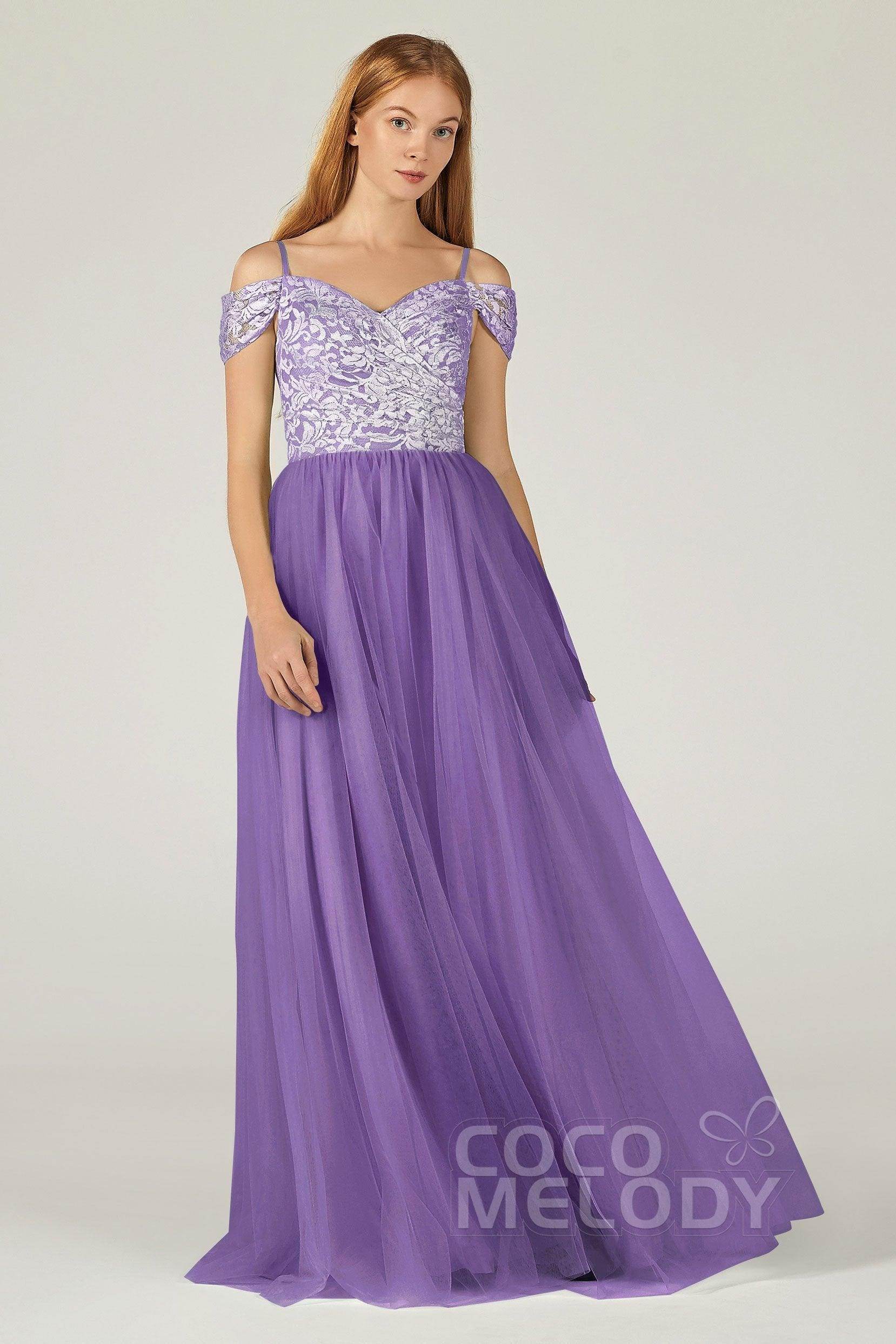 A-Line Floor Length Tulle Lace Bridesmaid Dress CB0384