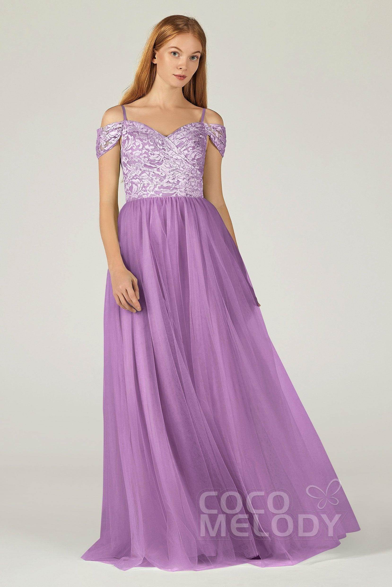 A-Line Floor Length Tulle Lace Bridesmaid Dress CB0384