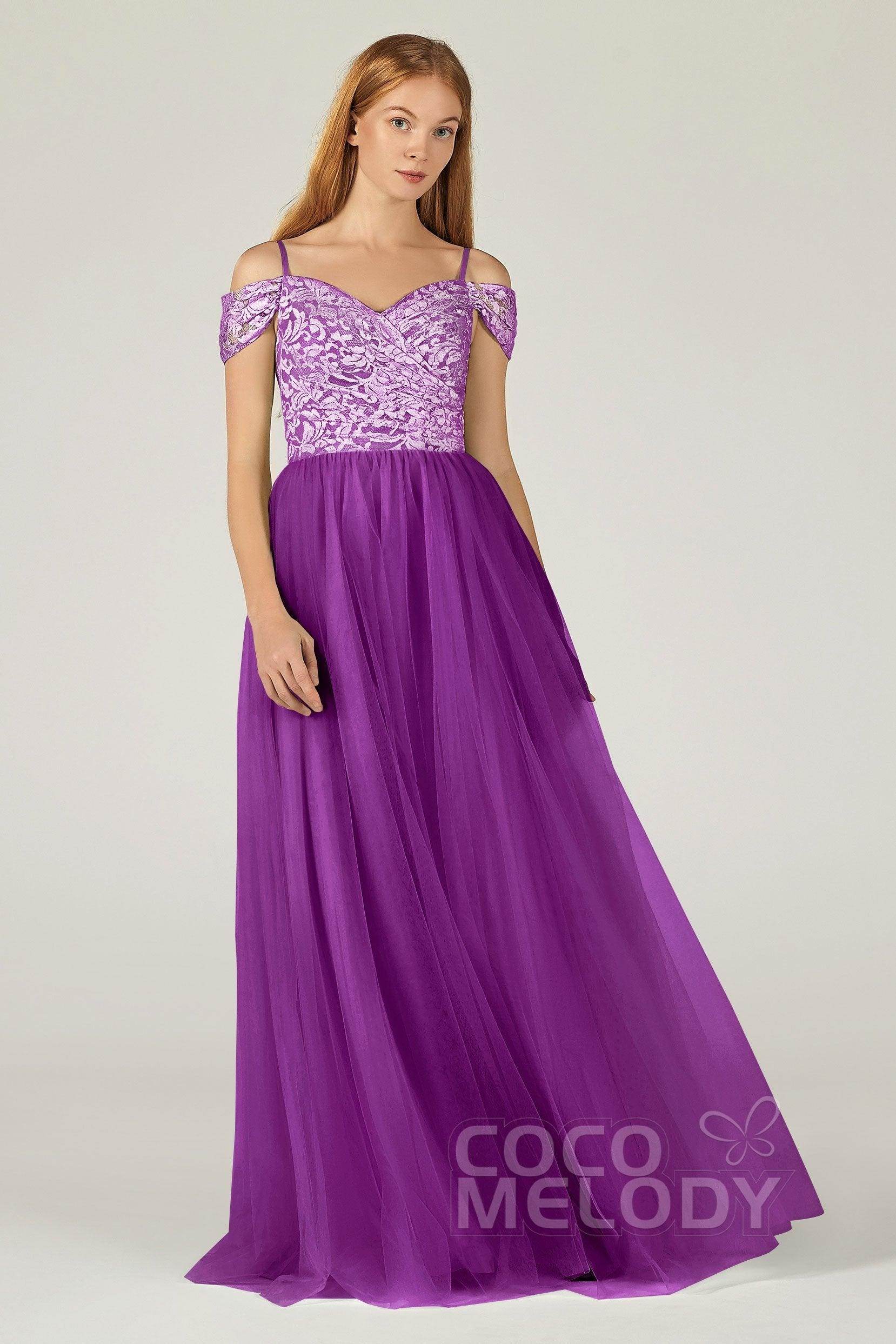 A-Line Floor Length Tulle Lace Bridesmaid Dress CB0384