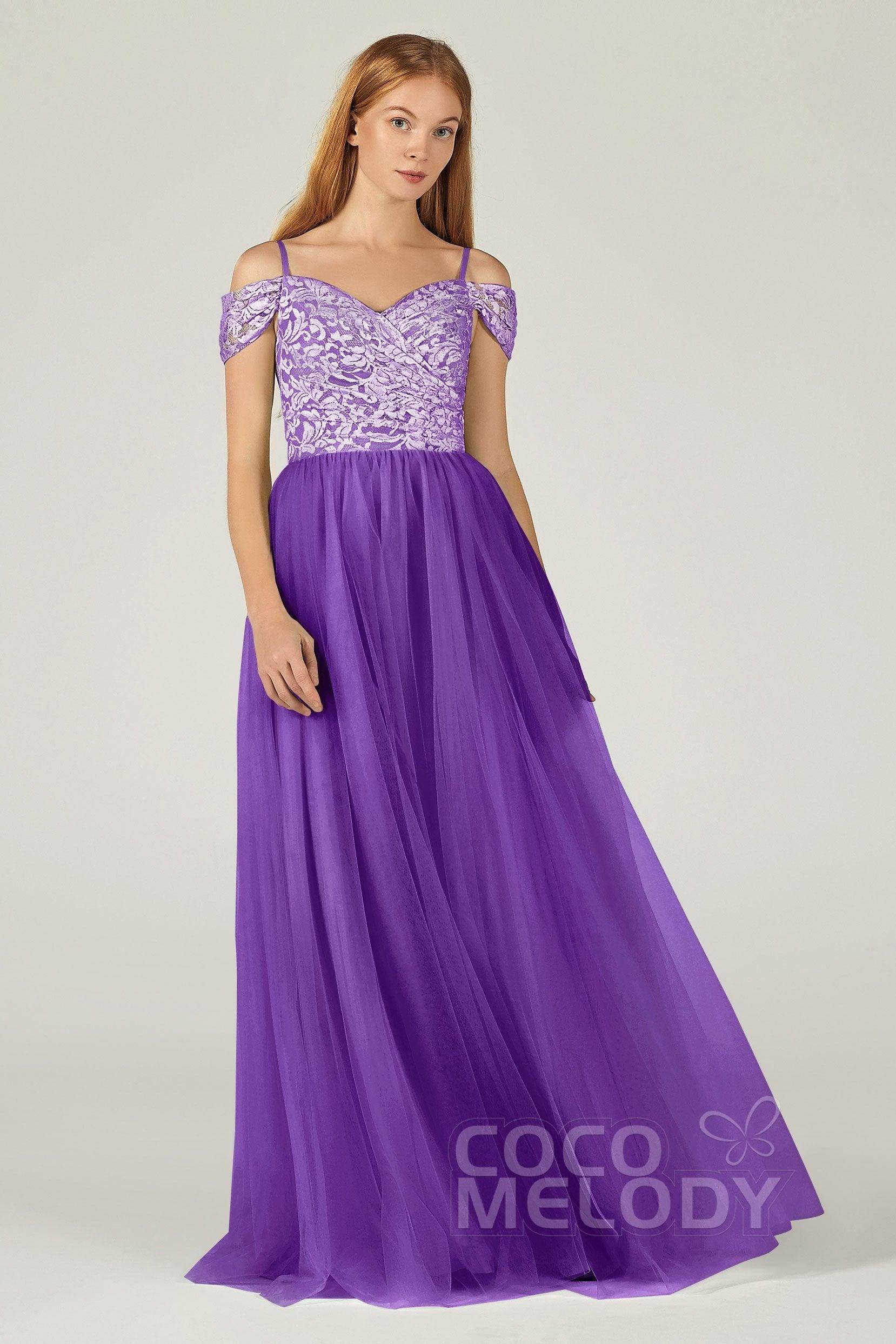A-Line Floor Length Tulle Lace Bridesmaid Dress CB0384