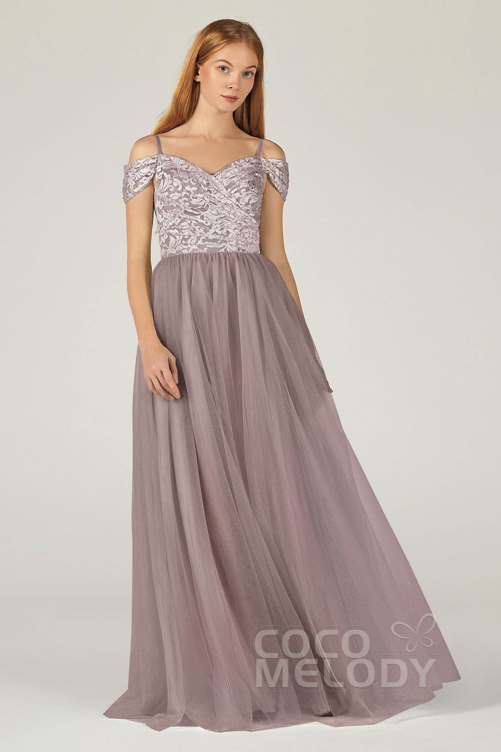 A-Line Floor Length Tulle Lace Bridesmaid Dress CB0384
