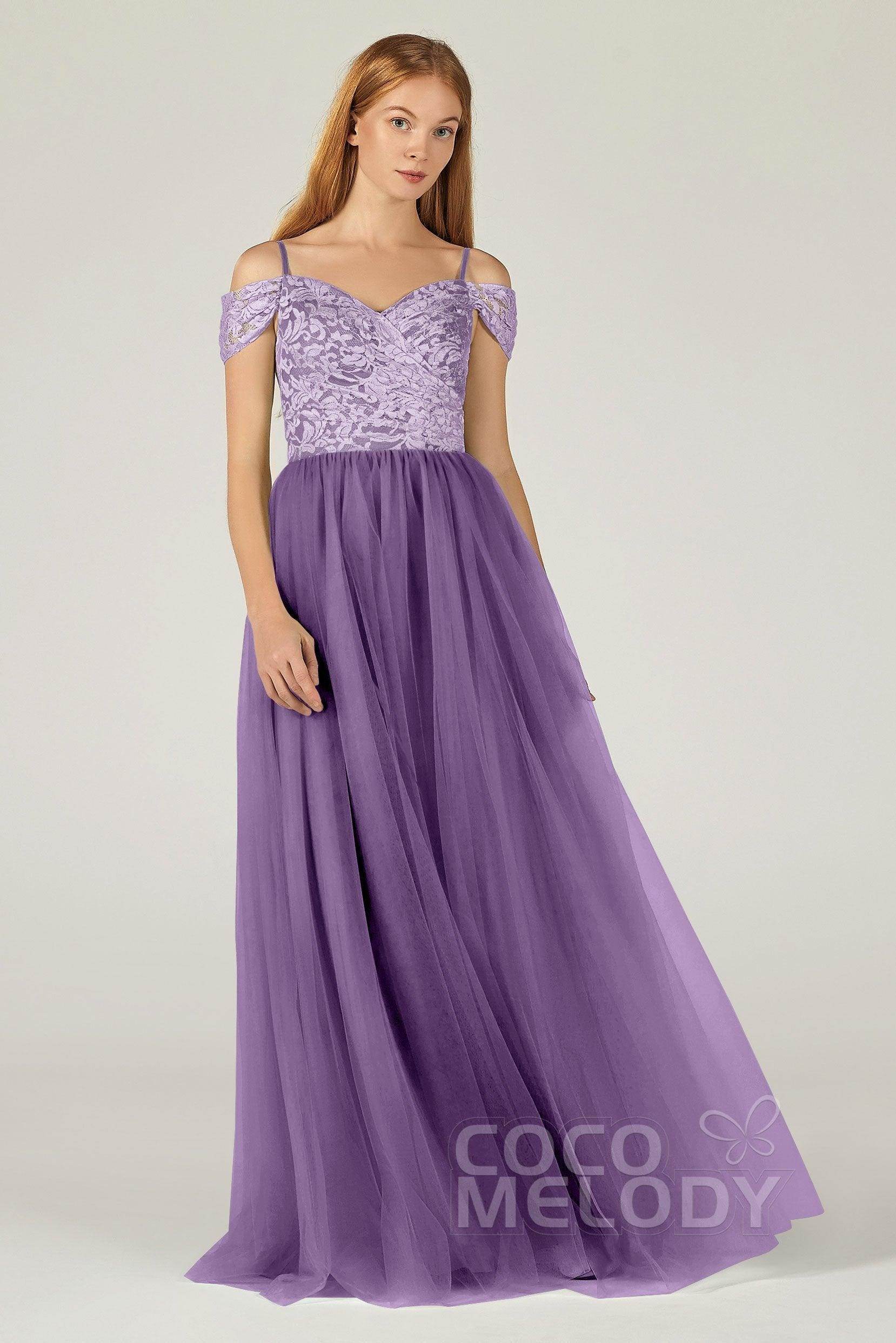 A-Line Floor Length Tulle Lace Bridesmaid Dress CB0384