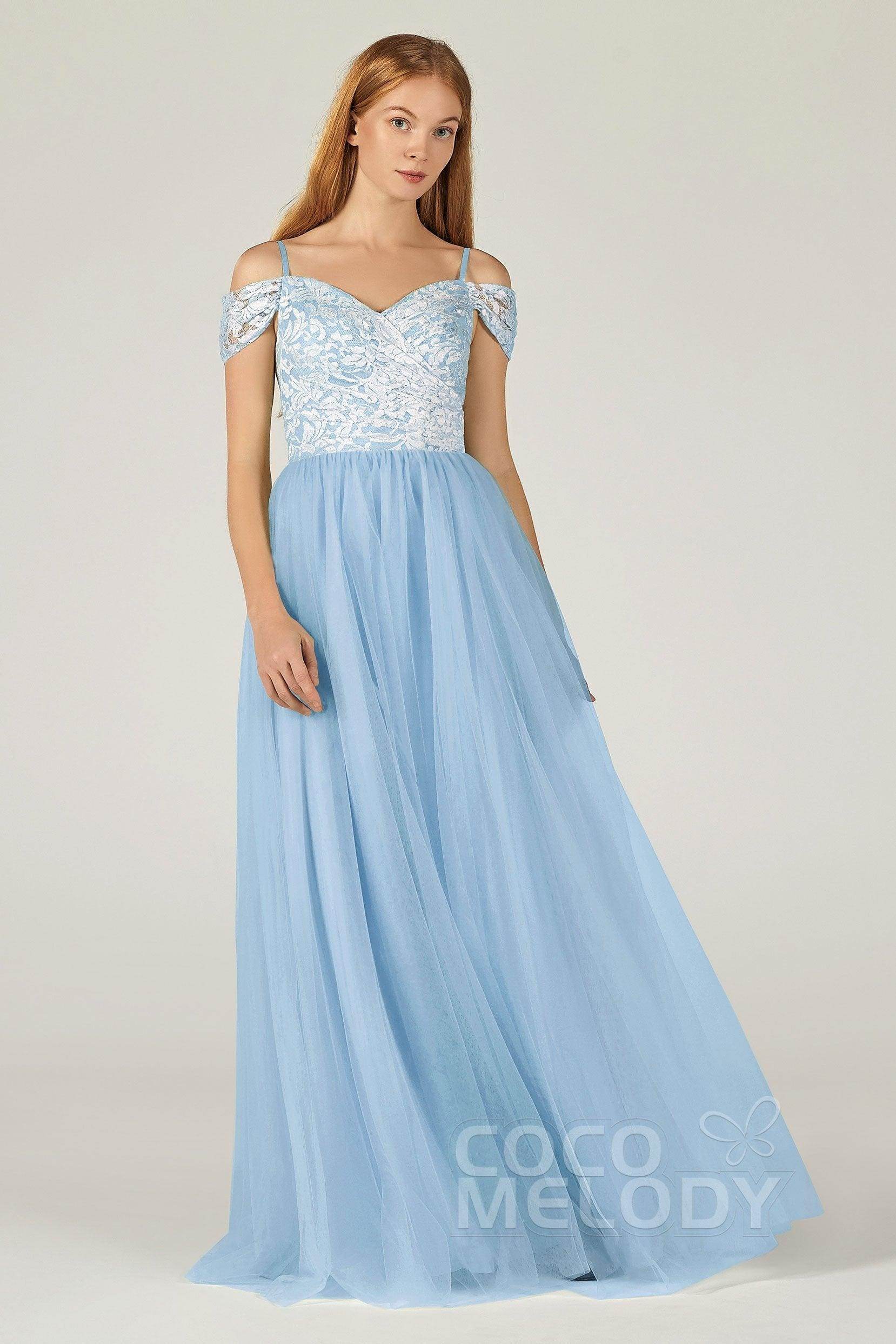A-Line Floor Length Tulle Lace Bridesmaid Dress CB0384