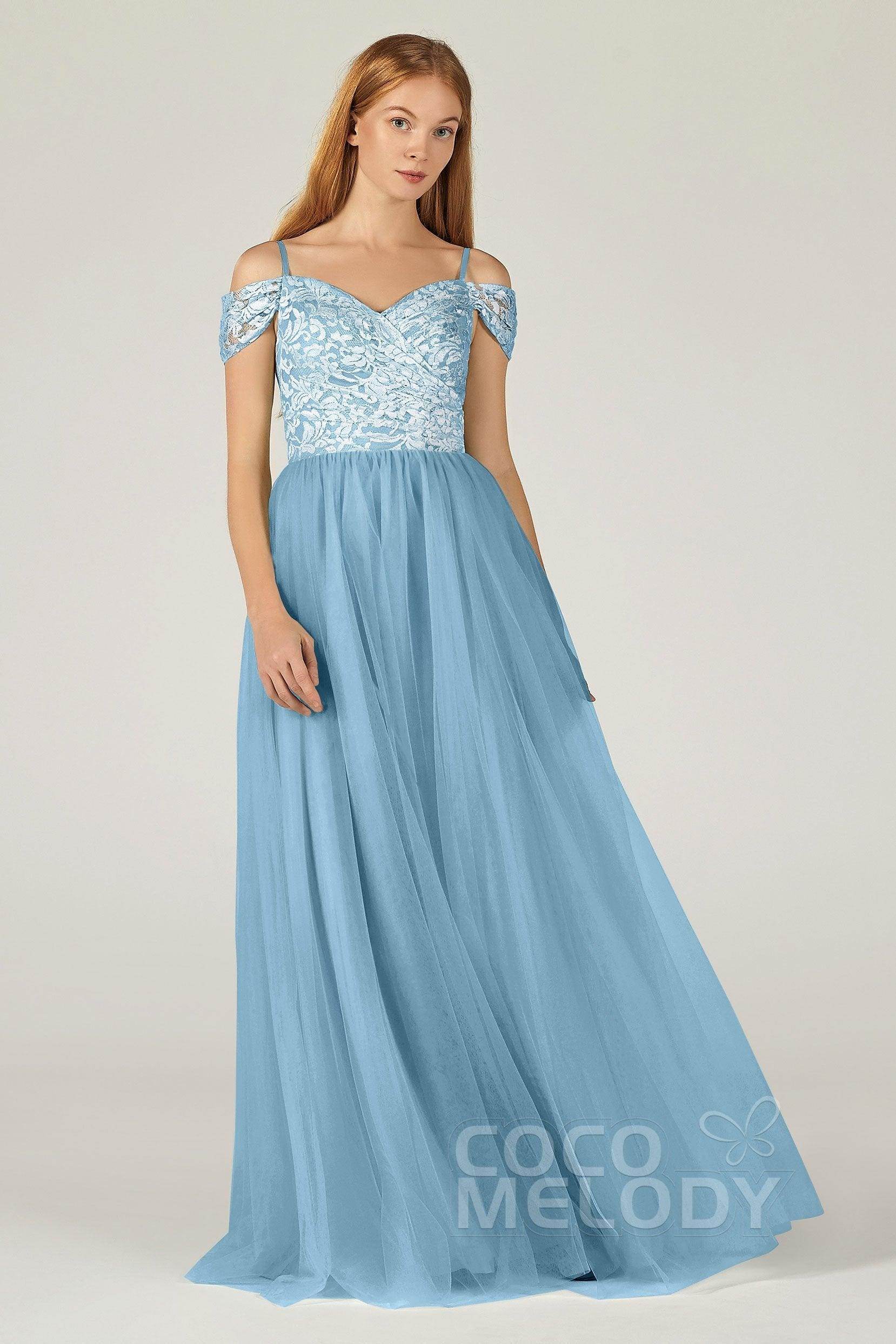 A-Line Floor Length Tulle Lace Bridesmaid Dress CB0384