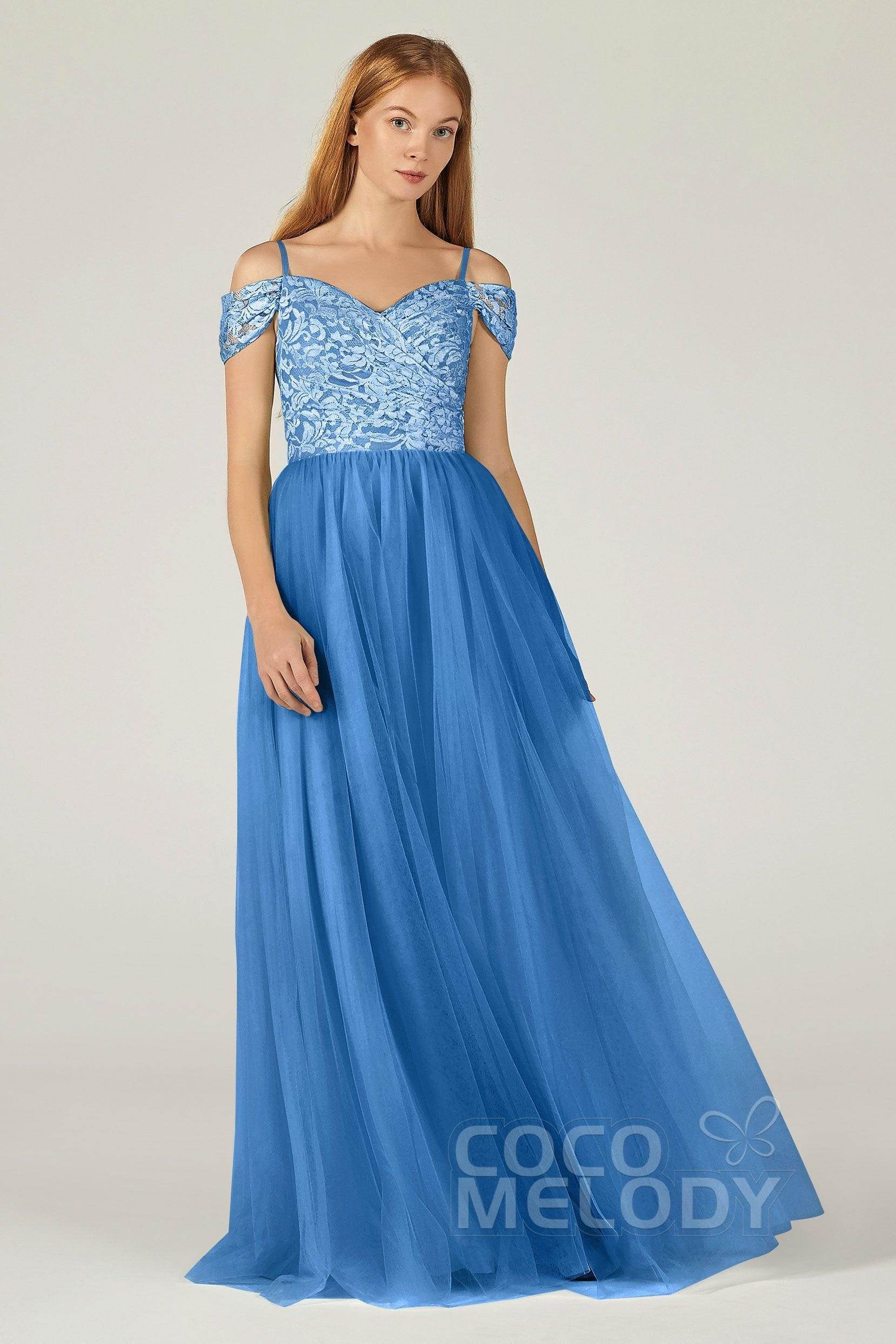 A-Line Floor Length Tulle Lace Bridesmaid Dress CB0384