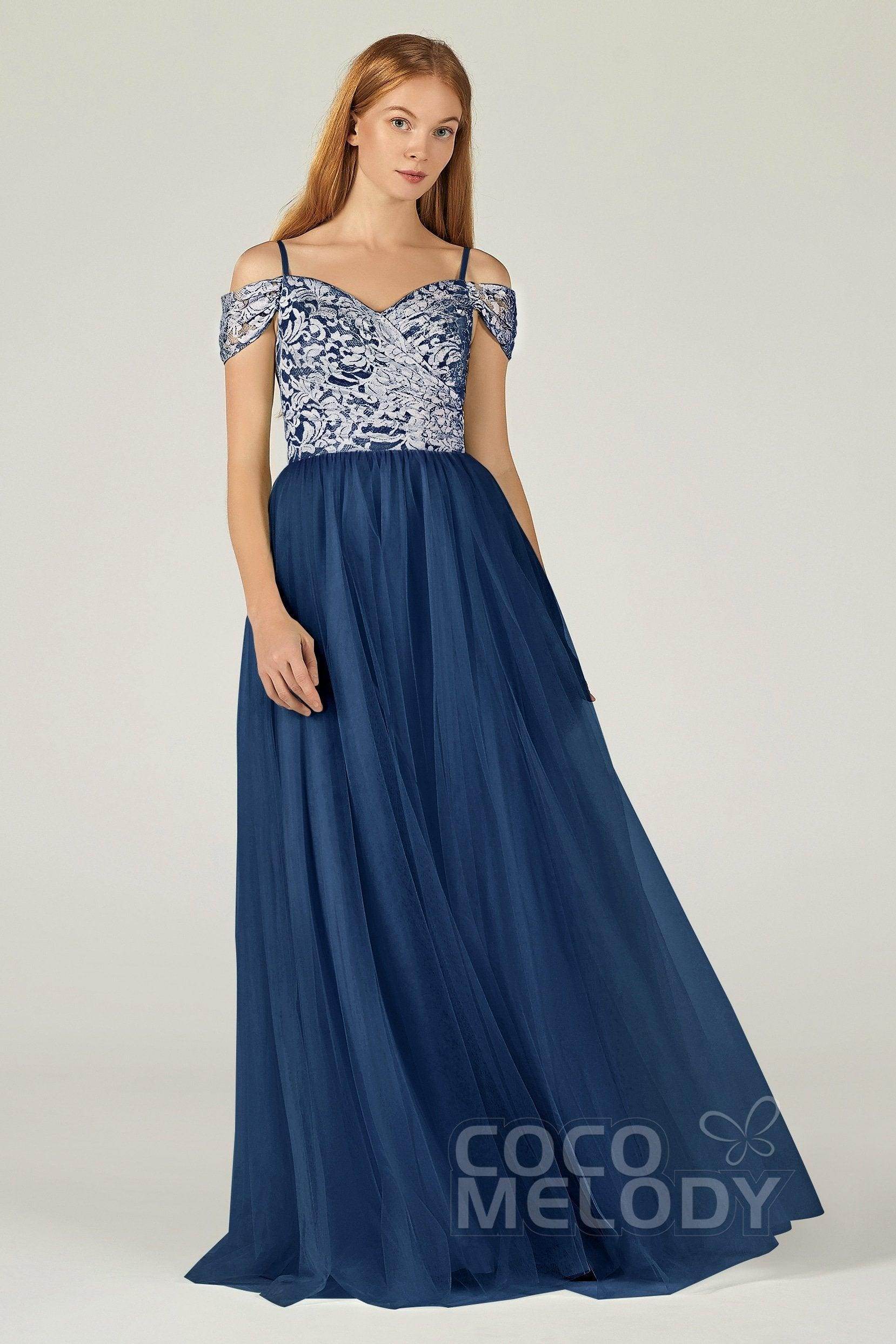 A-Line Floor Length Tulle Lace Bridesmaid Dress CB0384
