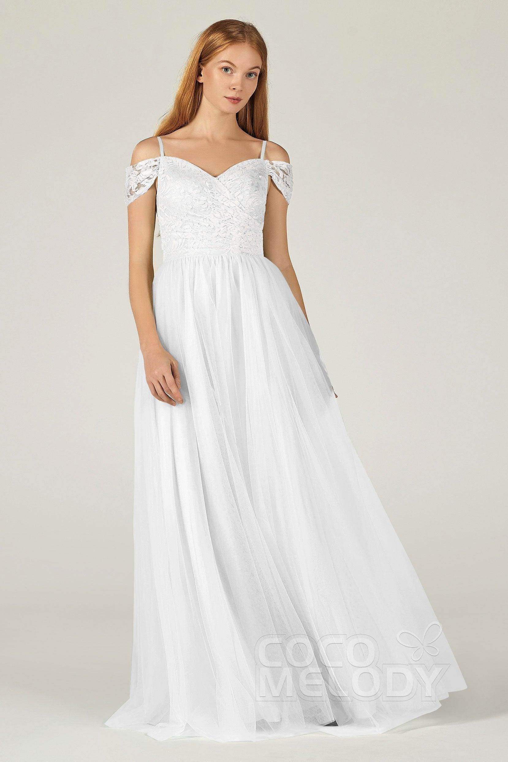 A-Line Floor Length Tulle Lace Bridesmaid Dress CB0384
