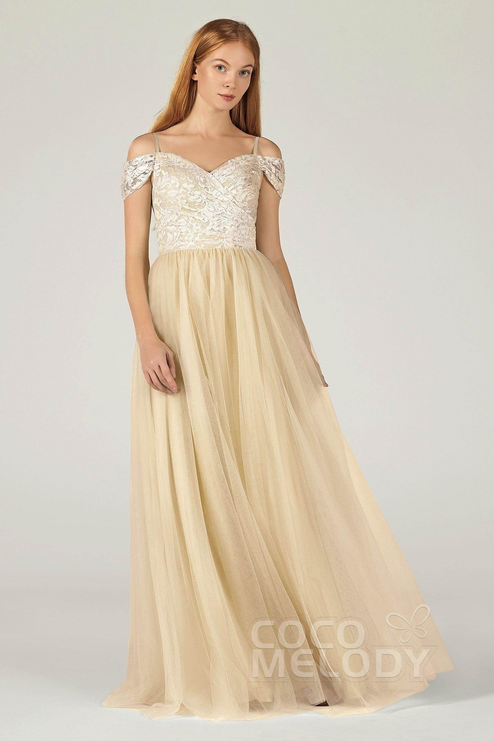 A-Line Floor Length Tulle Lace Bridesmaid Dress CB0384