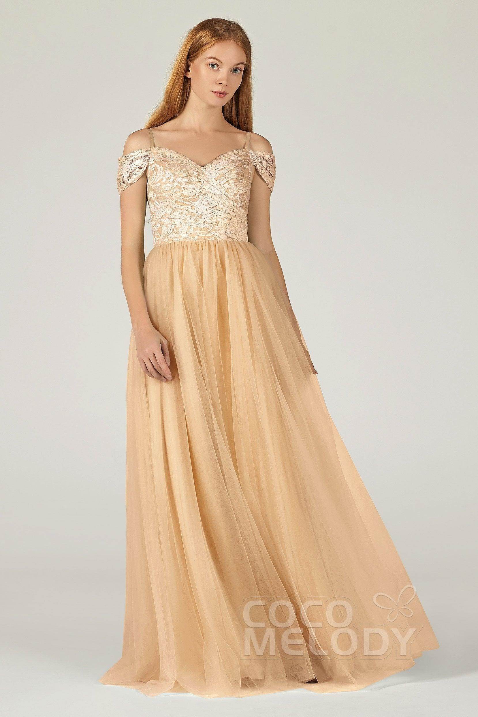 A-Line Floor Length Tulle Lace Bridesmaid Dress CB0384
