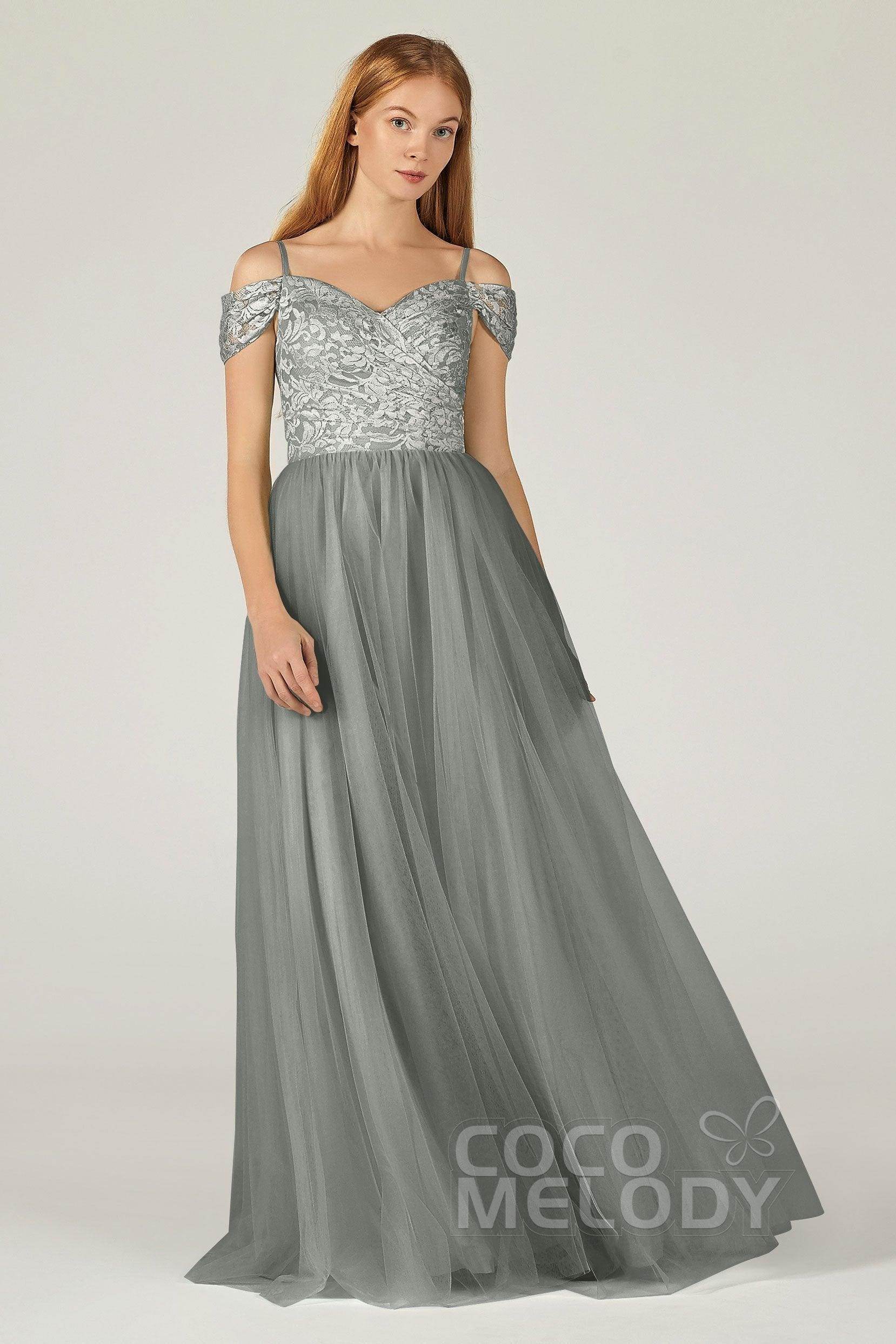 A-Line Floor Length Tulle Lace Bridesmaid Dress CB0384