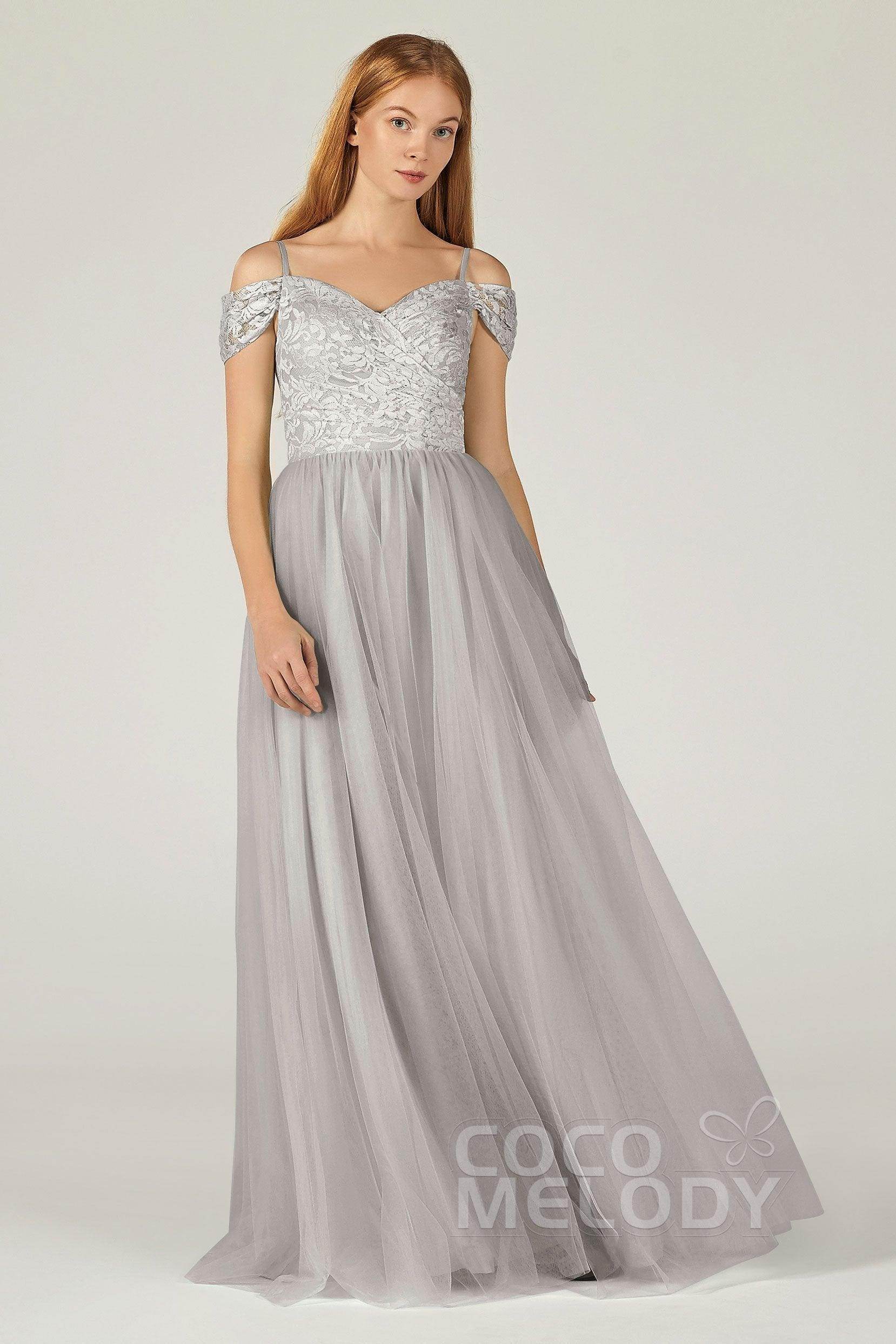 A-Line Floor Length Tulle Lace Bridesmaid Dress CB0384