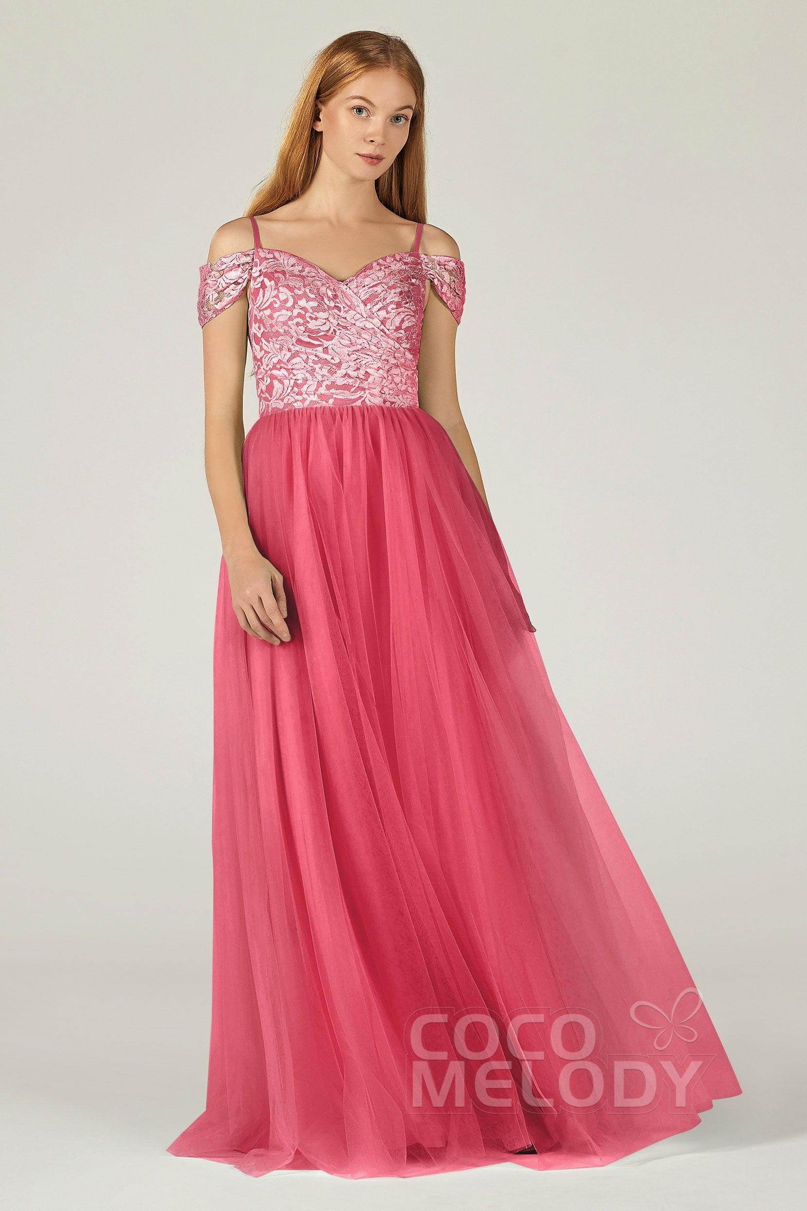 A-Line Floor Length Tulle Lace Bridesmaid Dress CB0384