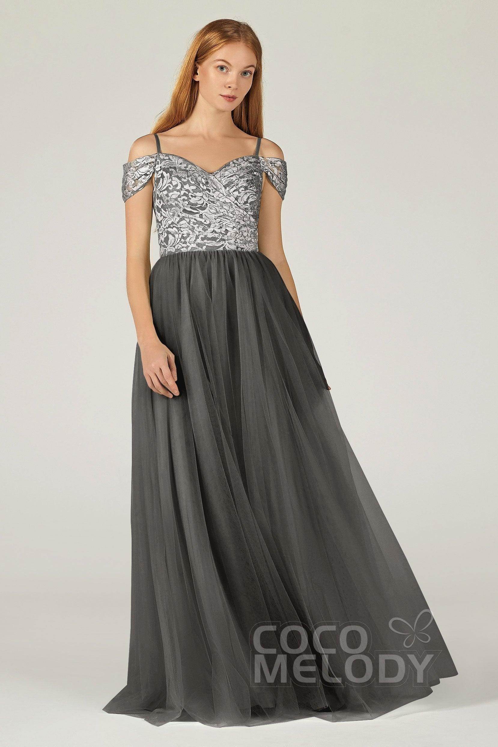 A-Line Floor Length Tulle Lace Bridesmaid Dress CB0384