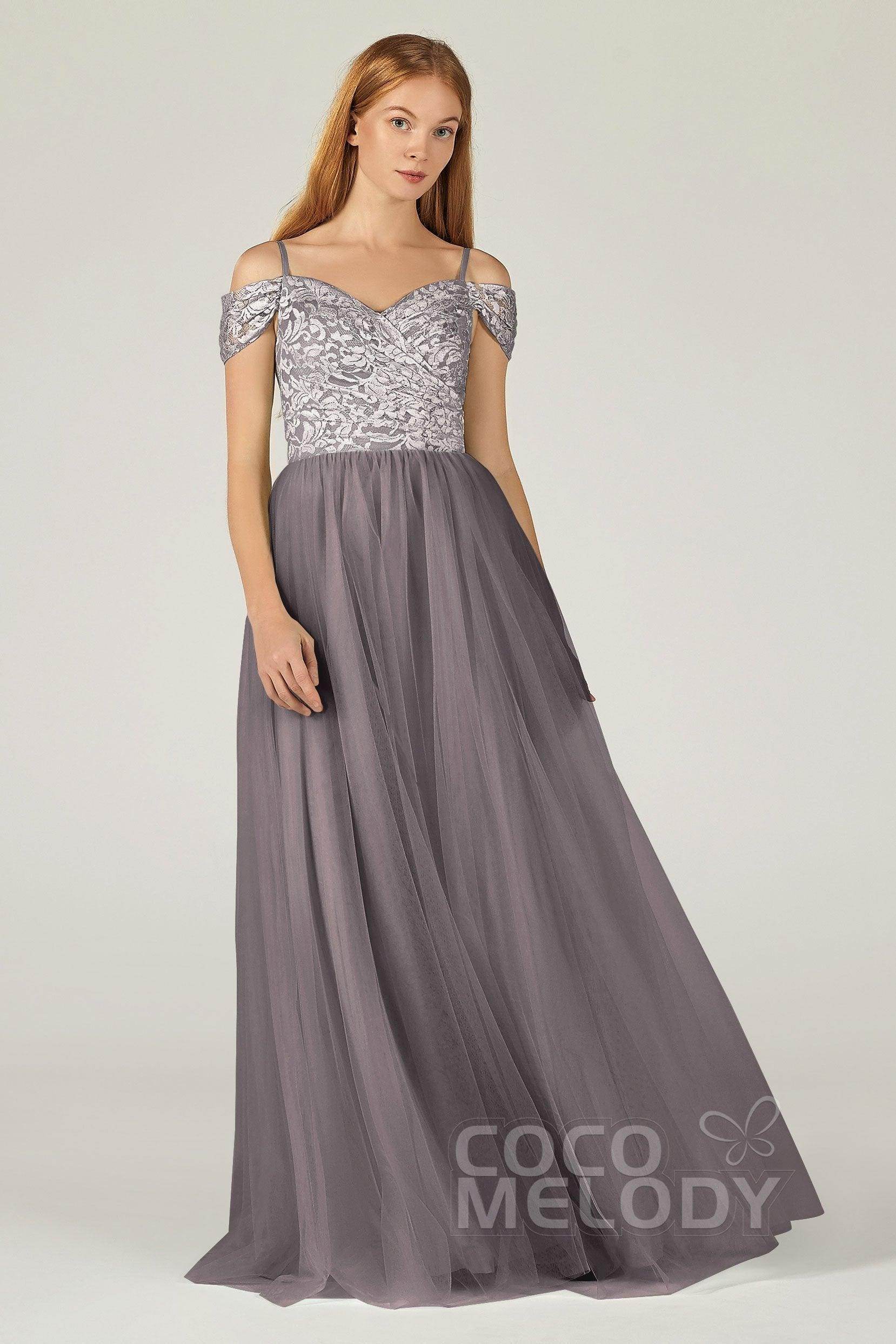 A-Line Floor Length Tulle Lace Bridesmaid Dress CB0384
