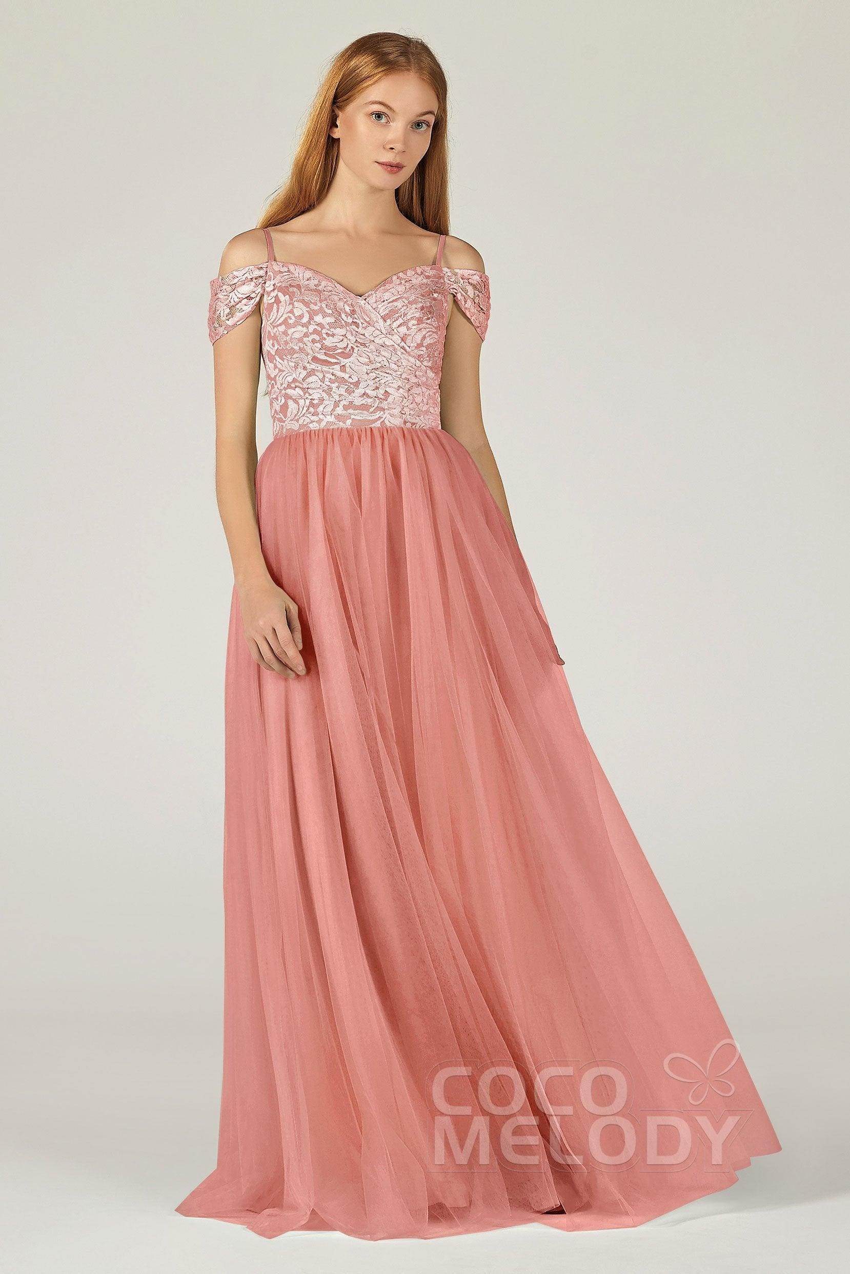 A-Line Floor Length Tulle Lace Bridesmaid Dress CB0384