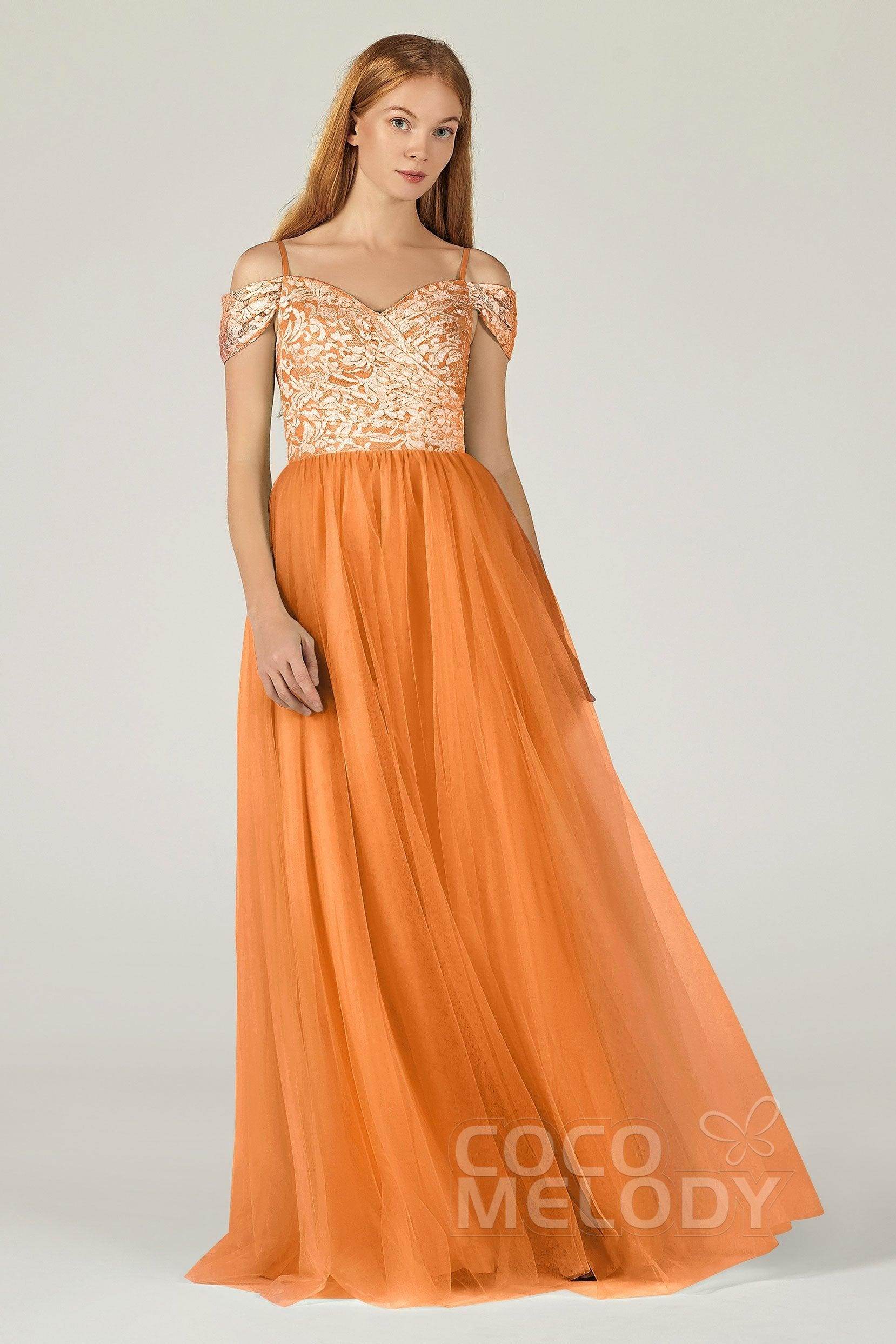 A-Line Floor Length Tulle Lace Bridesmaid Dress CB0384