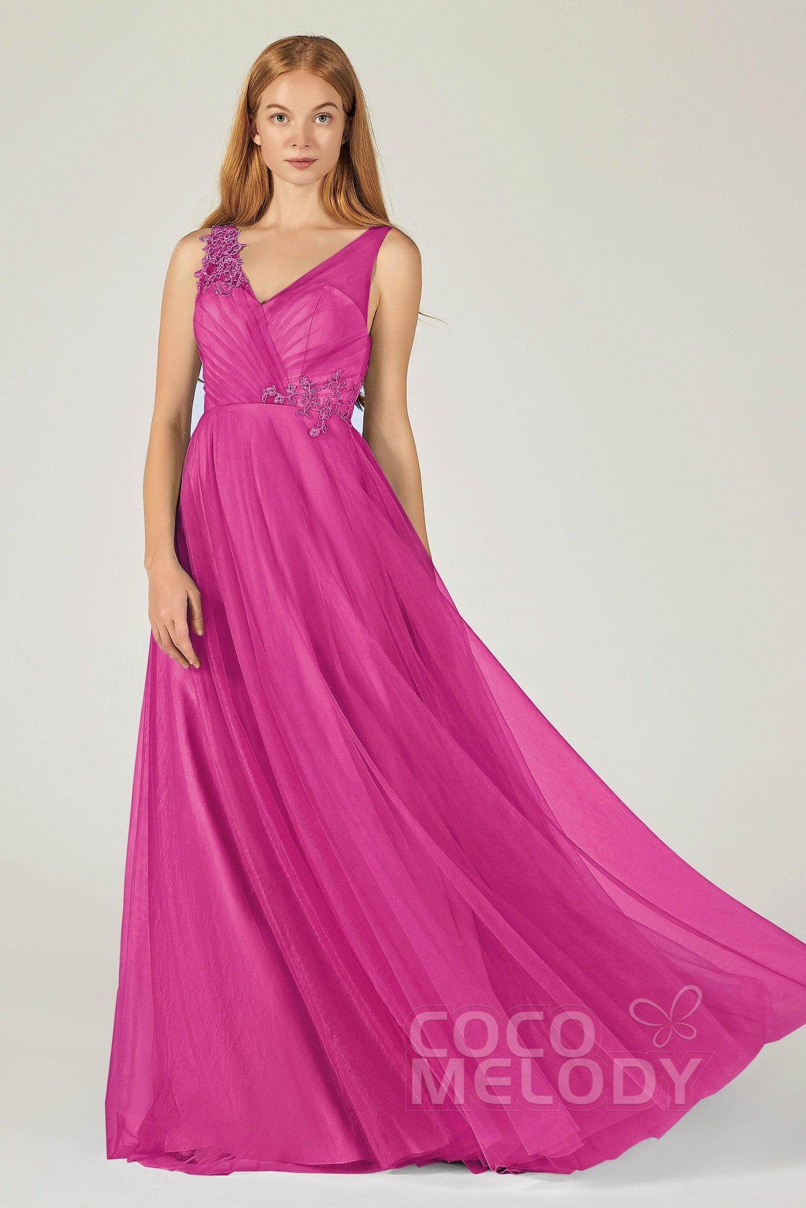 A-Line Floor Length Tulle Bridesmaid Dress CB0385
