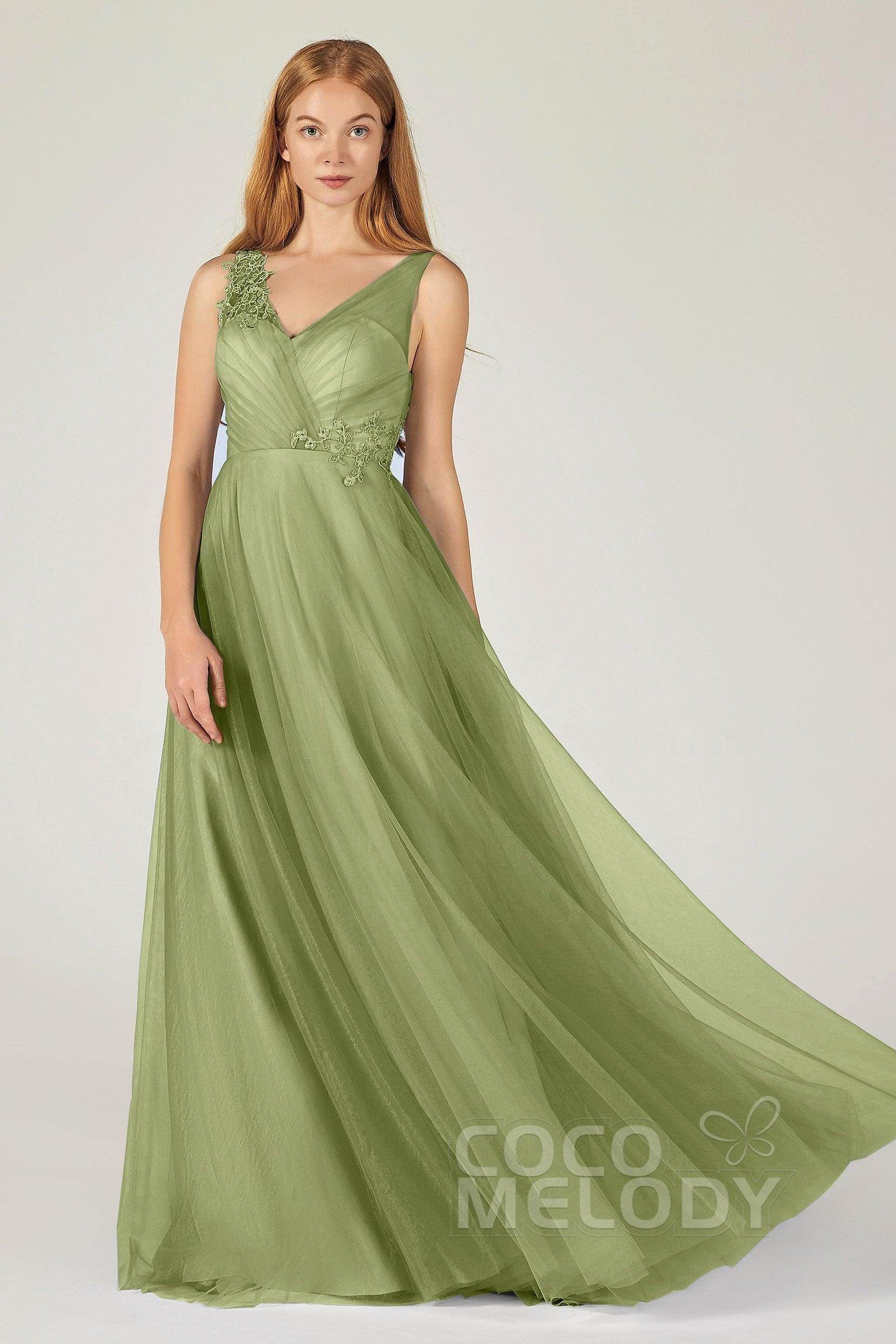 A-Line Floor Length Tulle Bridesmaid Dress CB0385