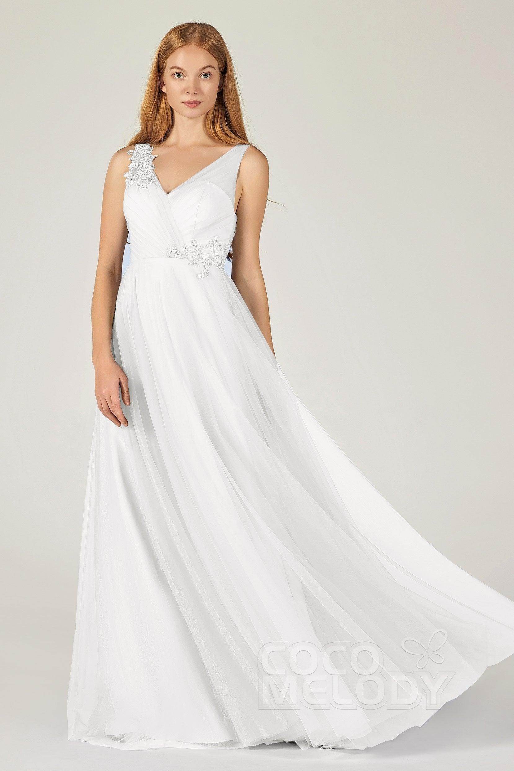 A-Line Floor Length Tulle Bridesmaid Dress CB0385