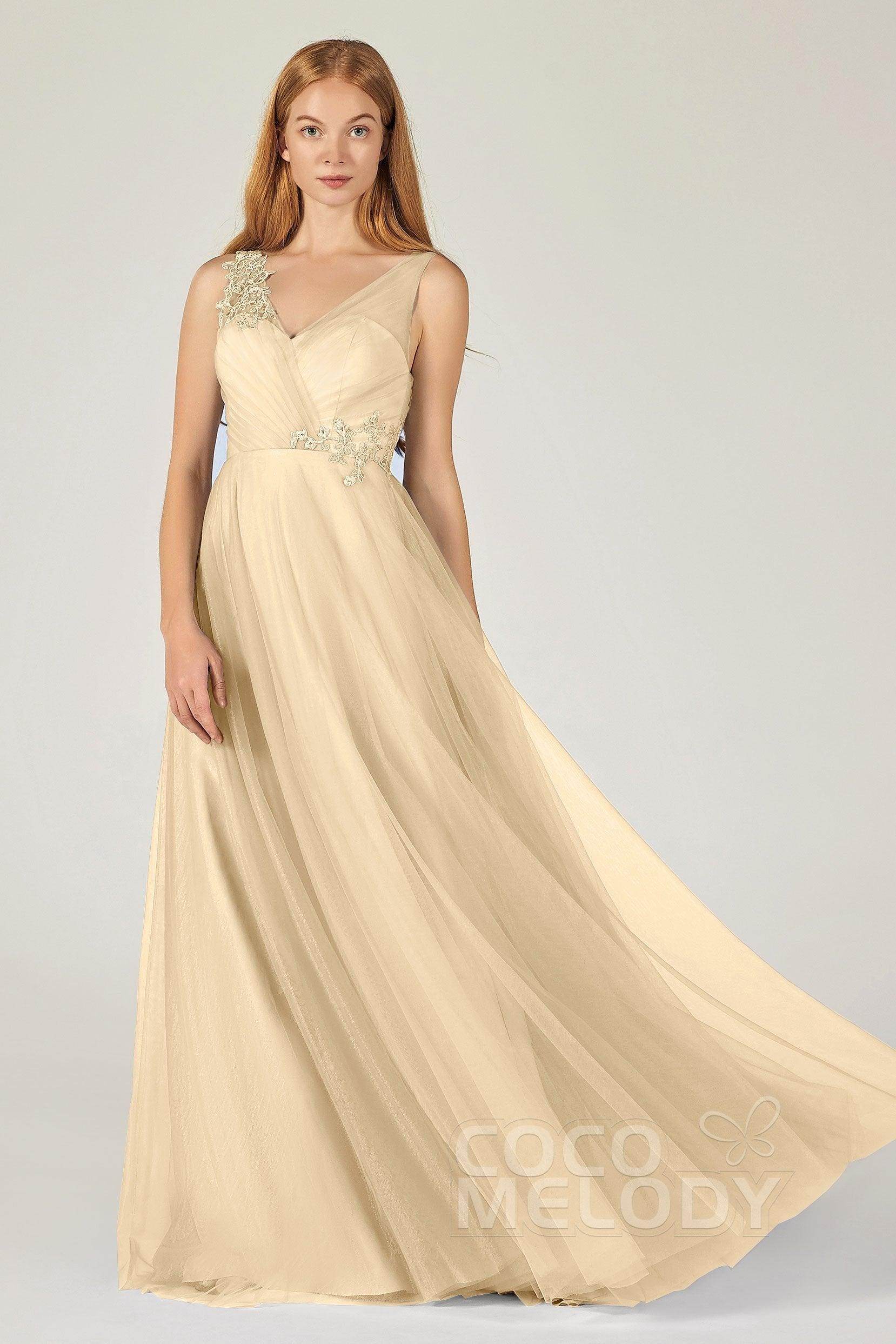 A-Line Floor Length Tulle Bridesmaid Dress CB0385