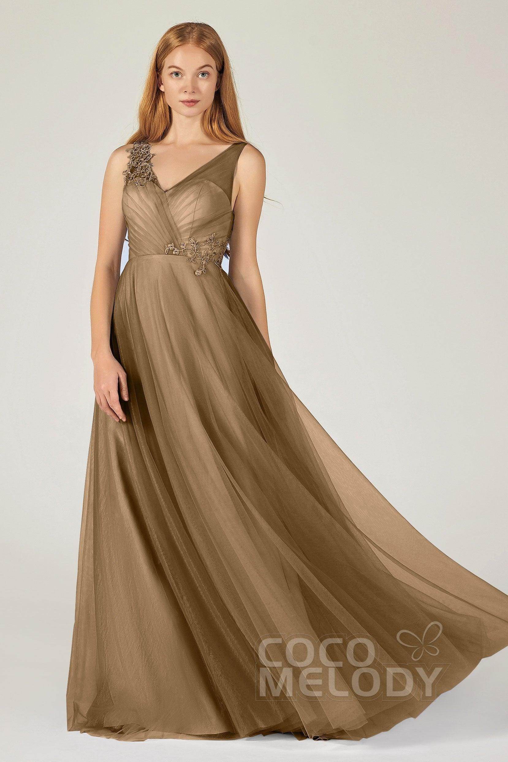 A-Line Floor Length Tulle Bridesmaid Dress CB0385