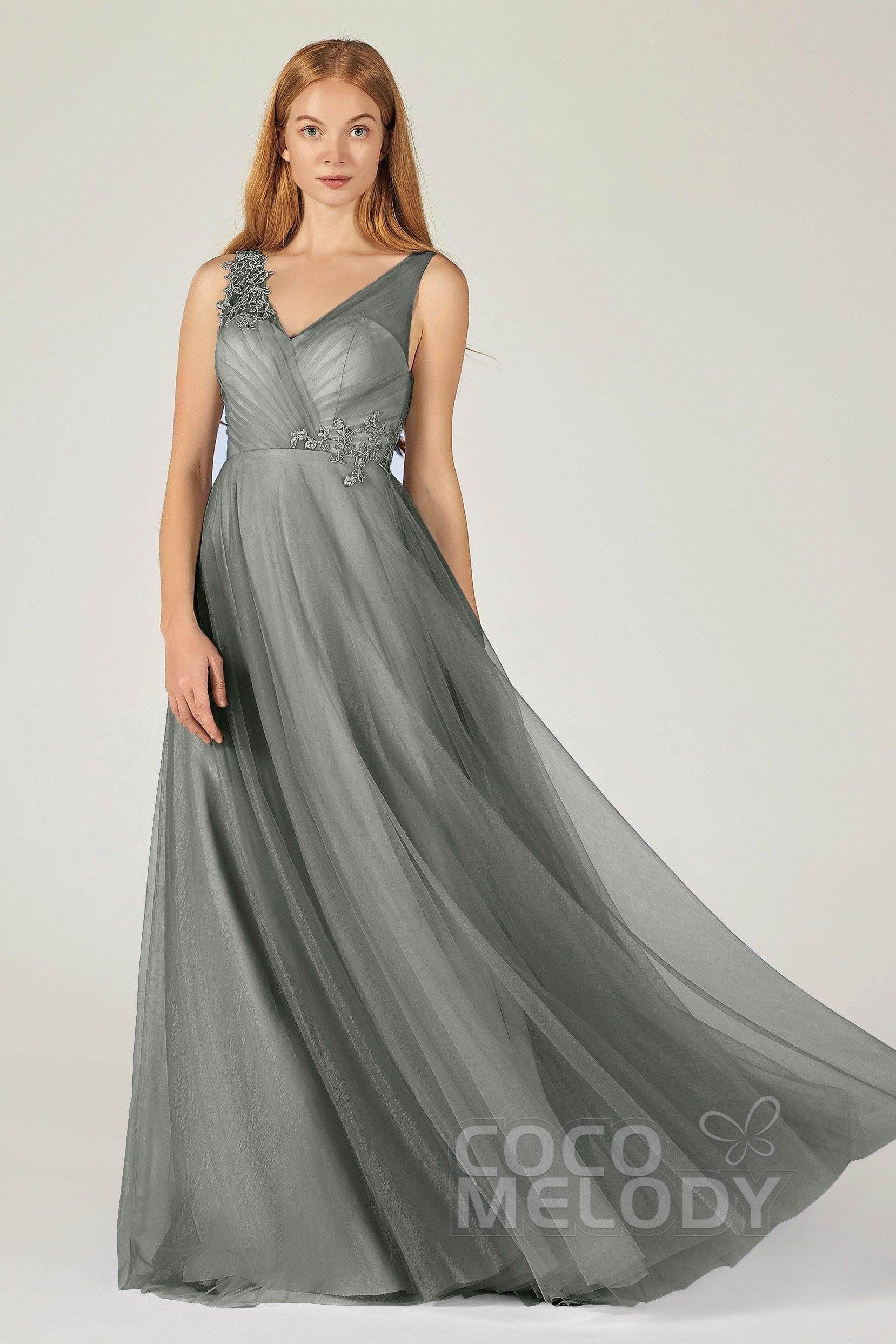 A-Line Floor Length Tulle Bridesmaid Dress CB0385