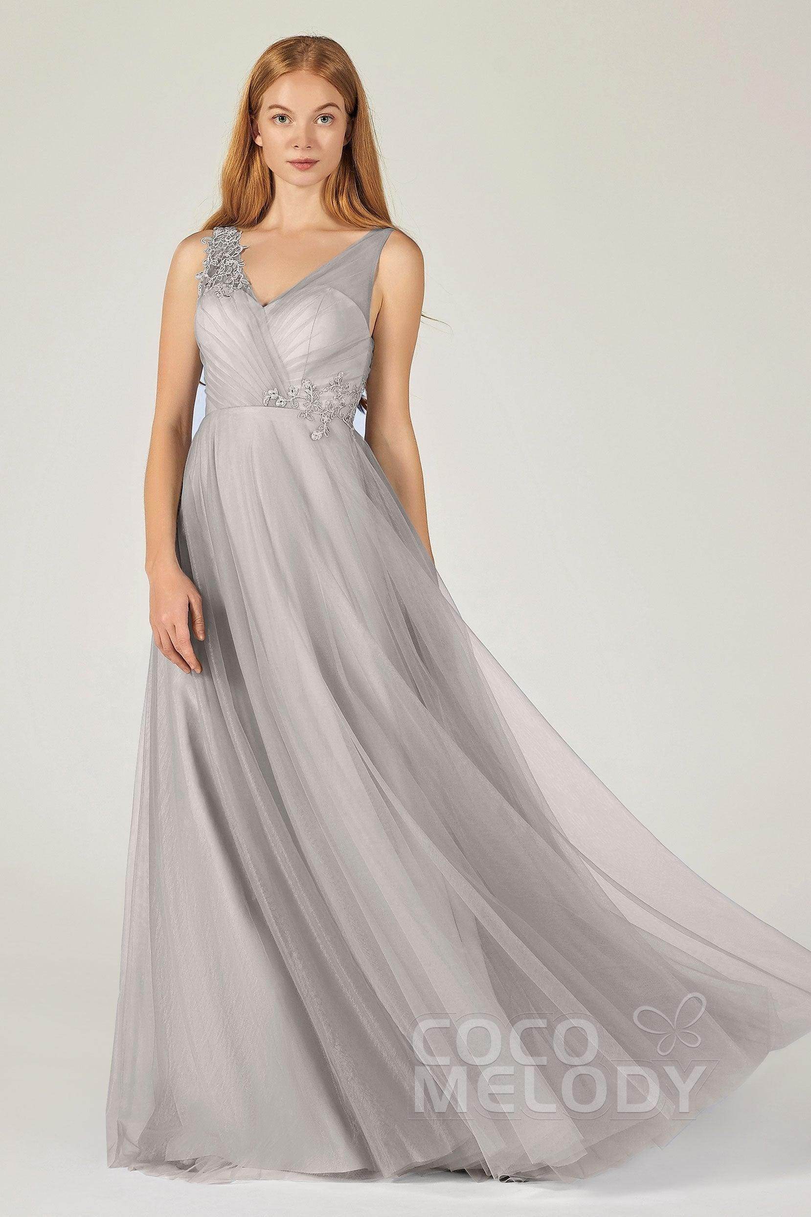 A-Line Floor Length Tulle Bridesmaid Dress CB0385