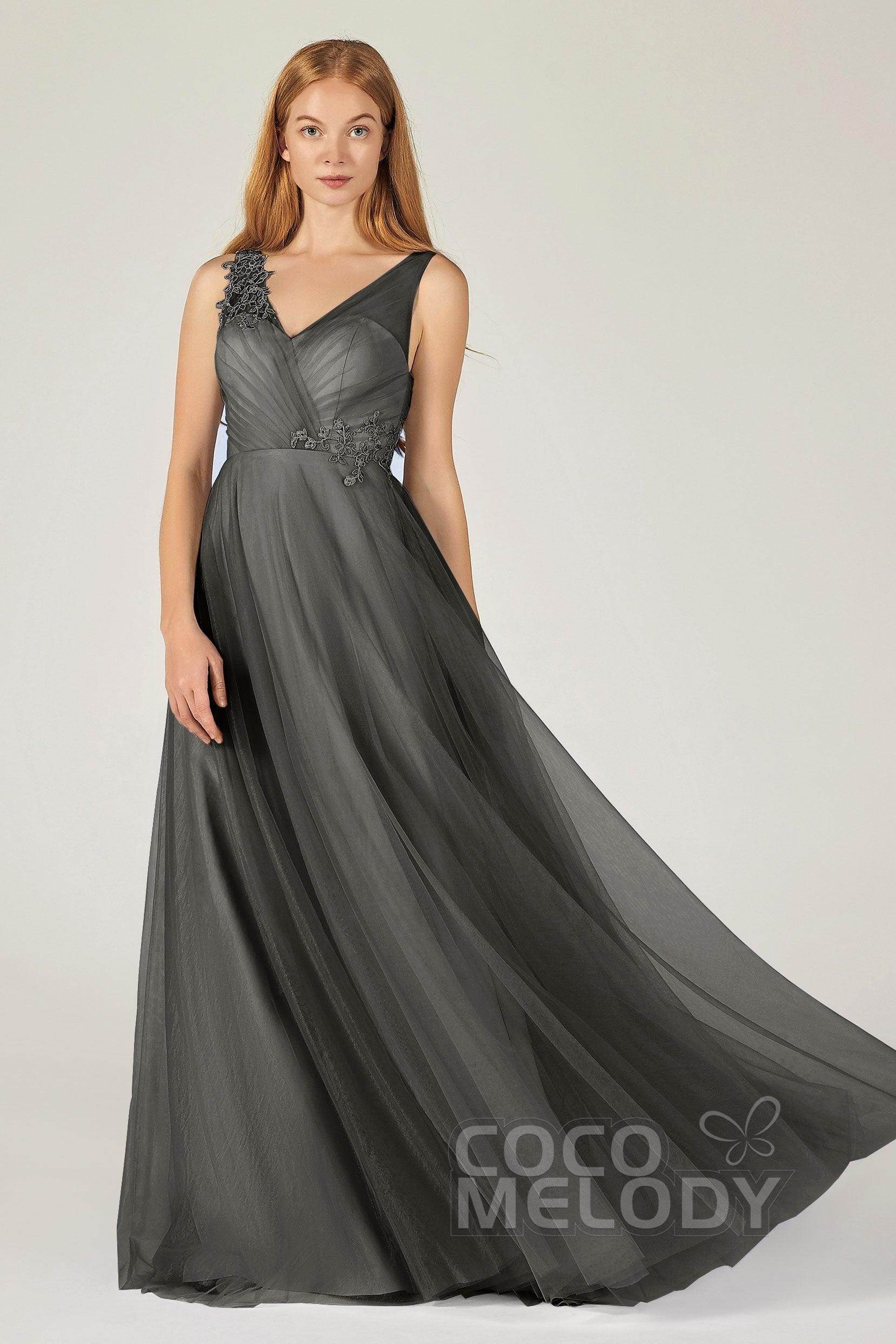 A-Line Floor Length Tulle Bridesmaid Dress CB0385