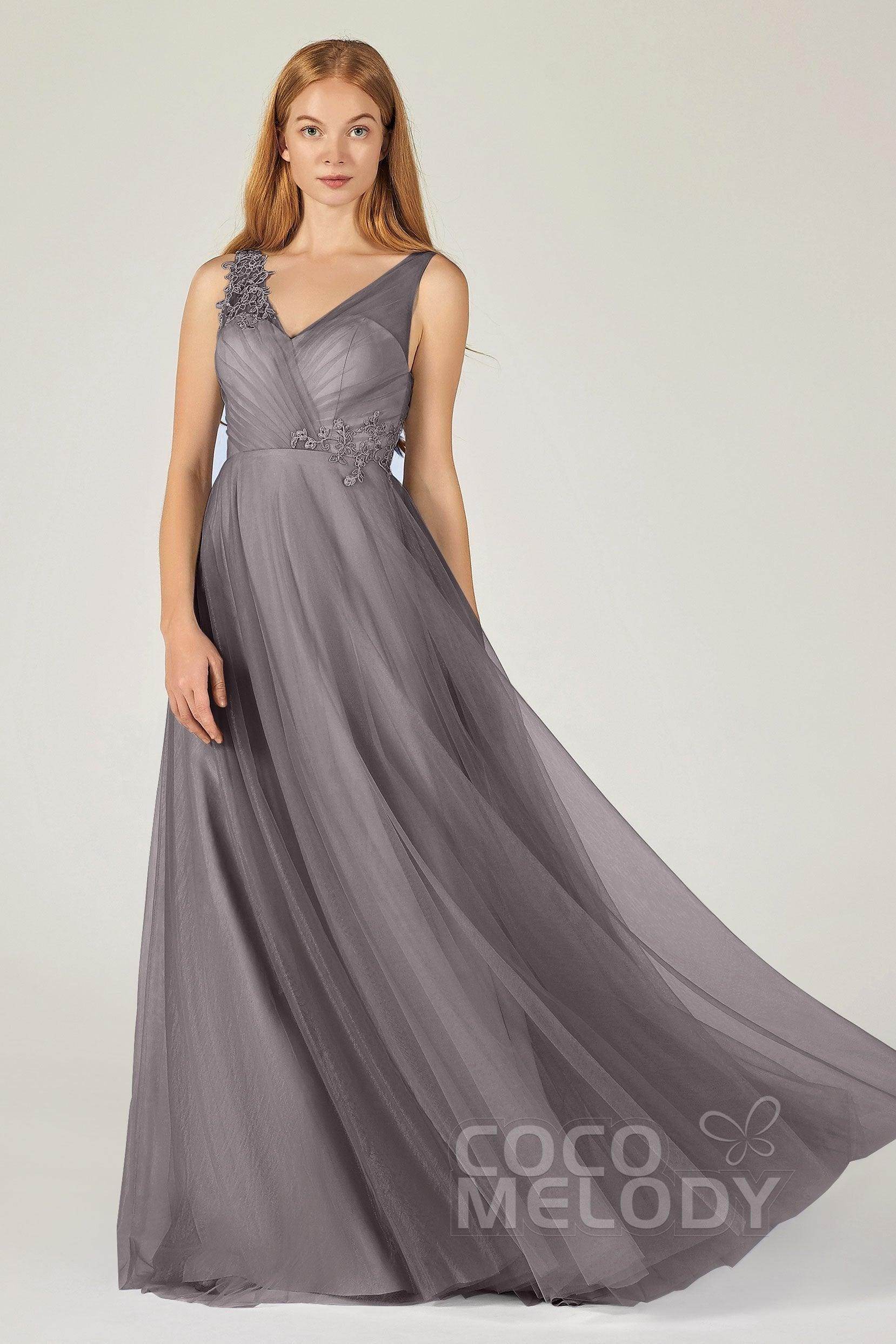 A-Line Floor Length Tulle Bridesmaid Dress CB0385